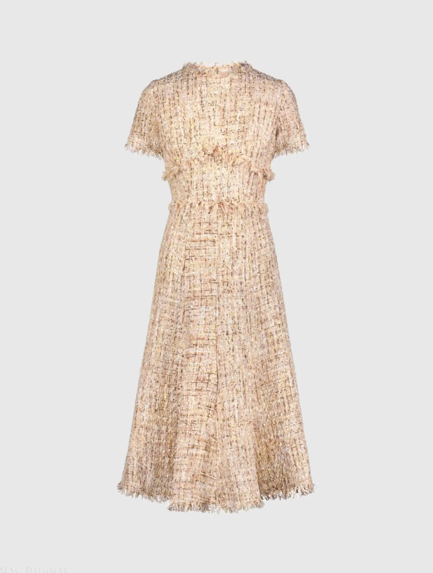 Beige Boucle Short Sleeve A Line Midi Dress - Image 2
