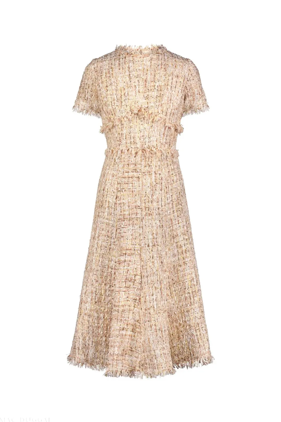 Beige Boucle Short Sleeve A Line Midi Dress - Image 5