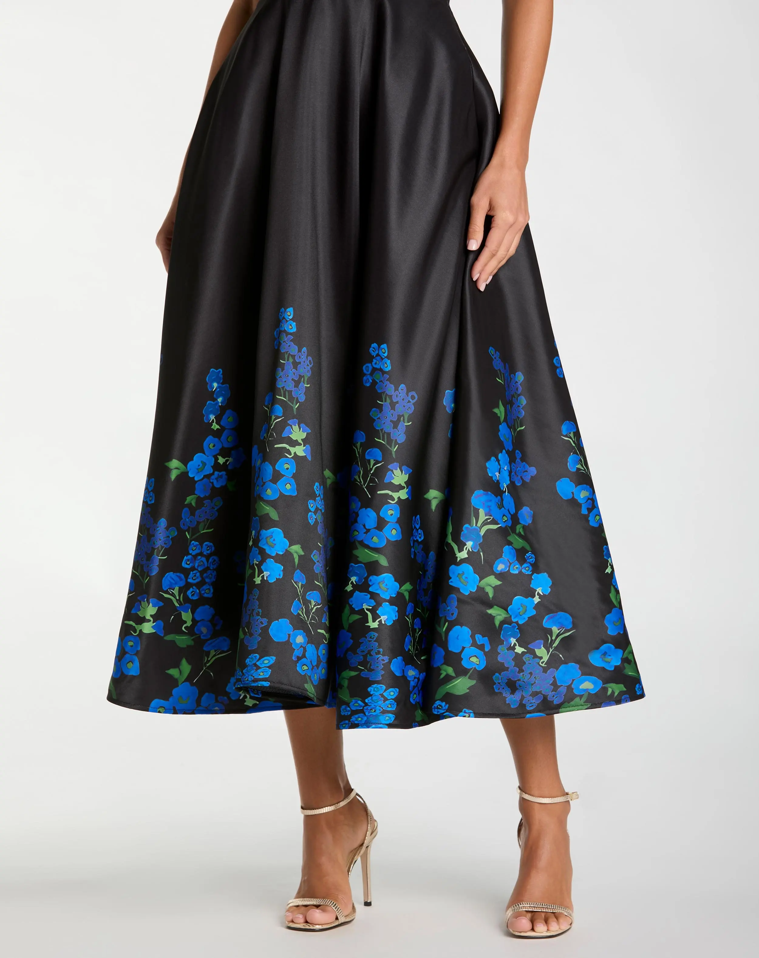 Black Halter Neck Floral Printed Satin Midi Dress - Image 3