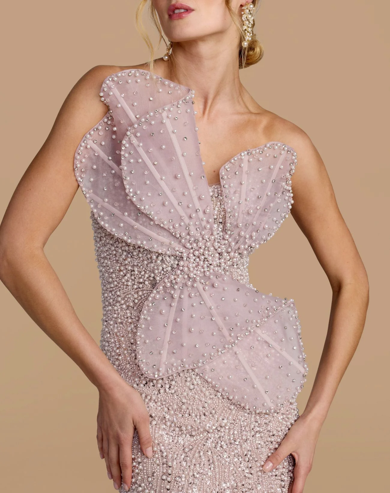 Purple Strapless Embellished Column Gown With 3D Petals - Image 2