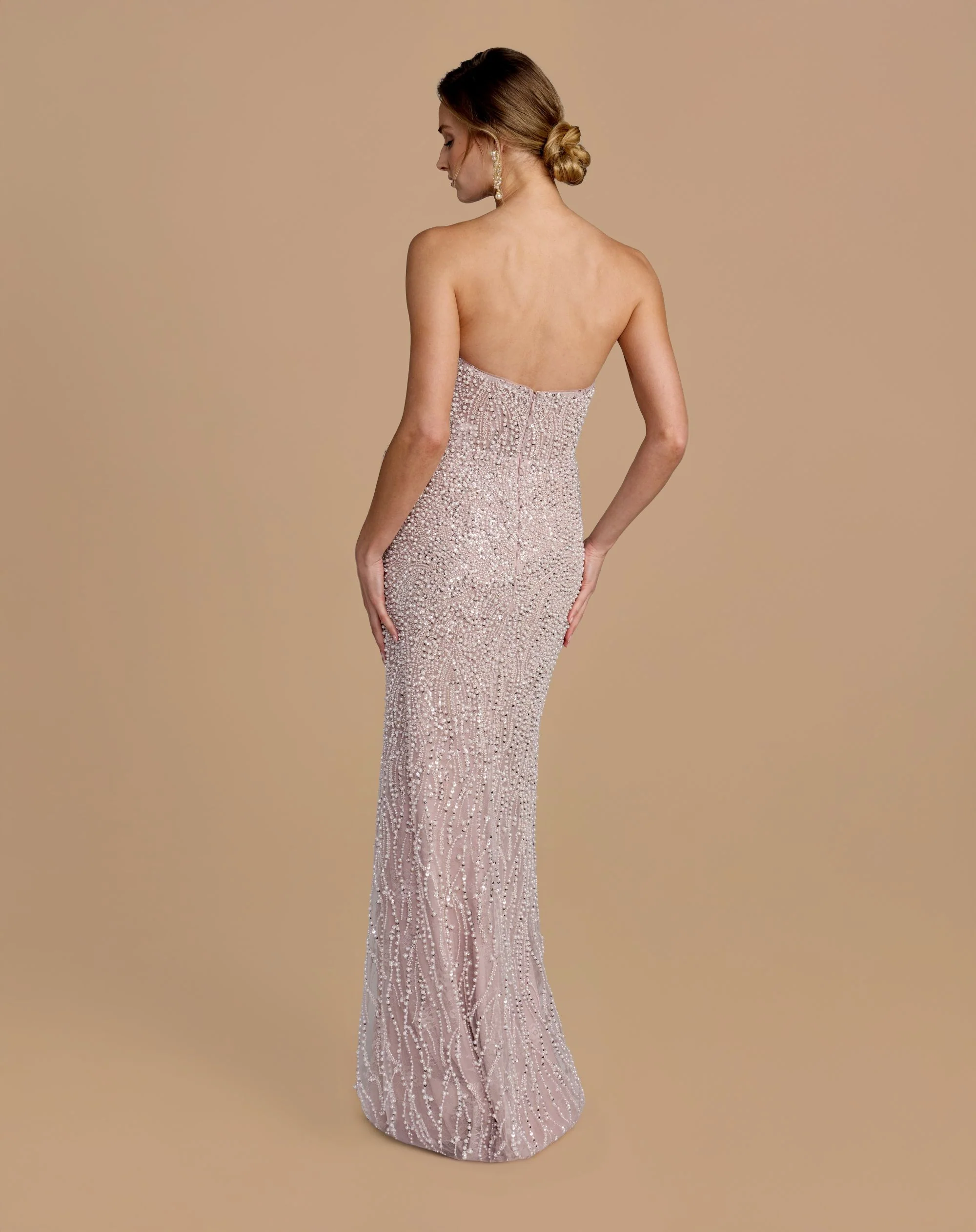 Purple Strapless Embellished Column Gown With 3D Petals - Image 3