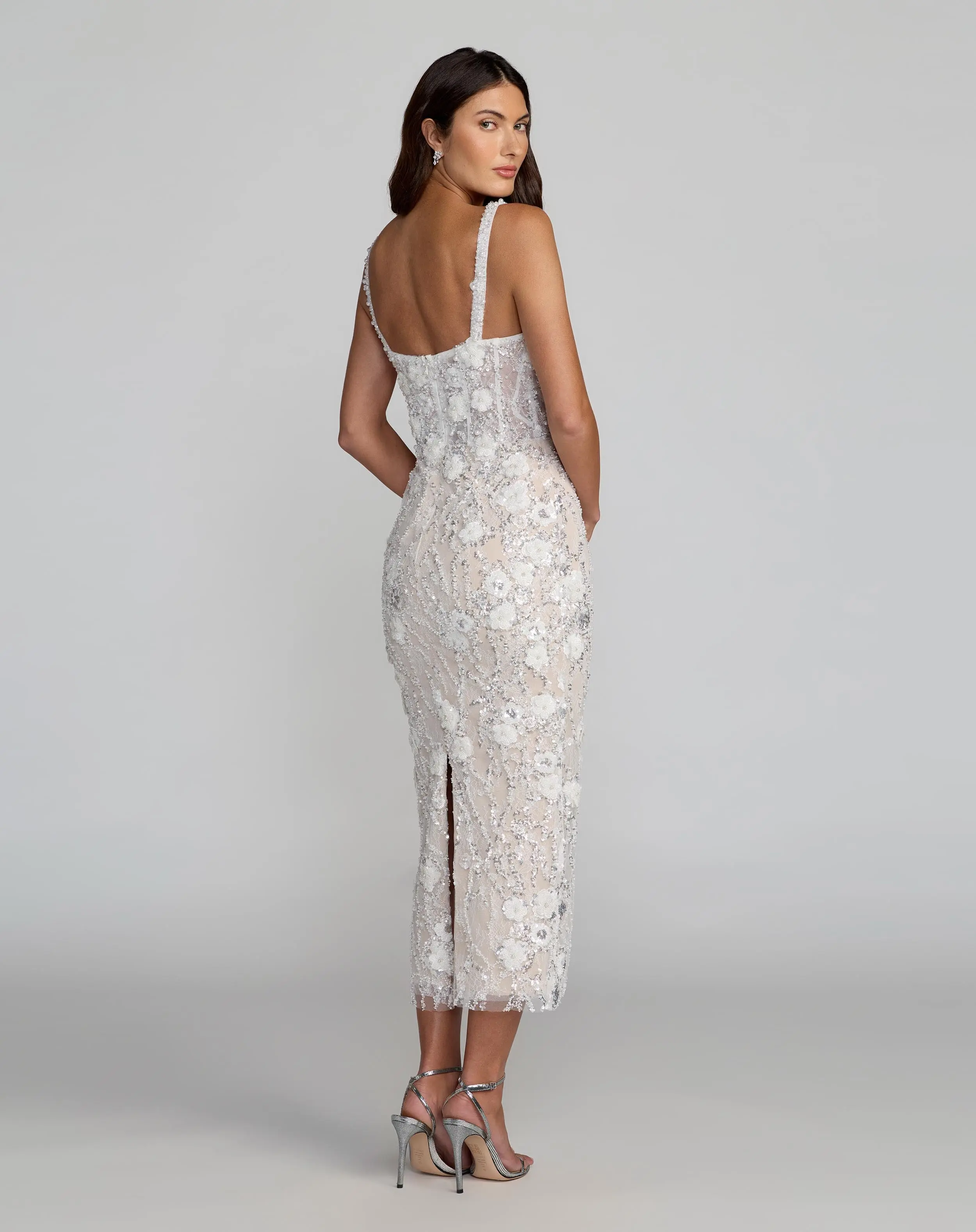 Ivory Embellished Lace Sleeveless Midi Dress - Image 4