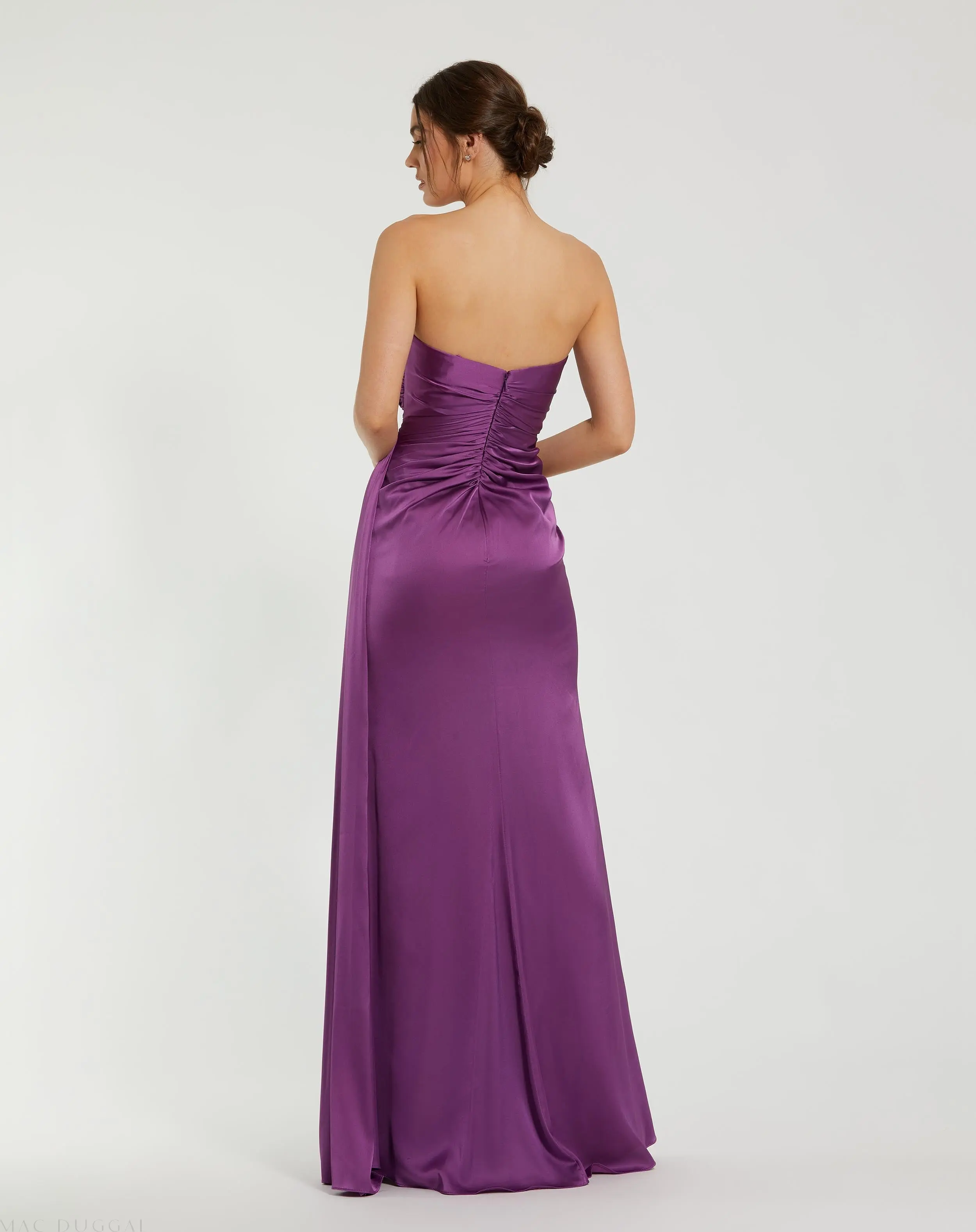 Purple Strapless Embellished Sweetheart Neckline Satin Gown - Image 3
