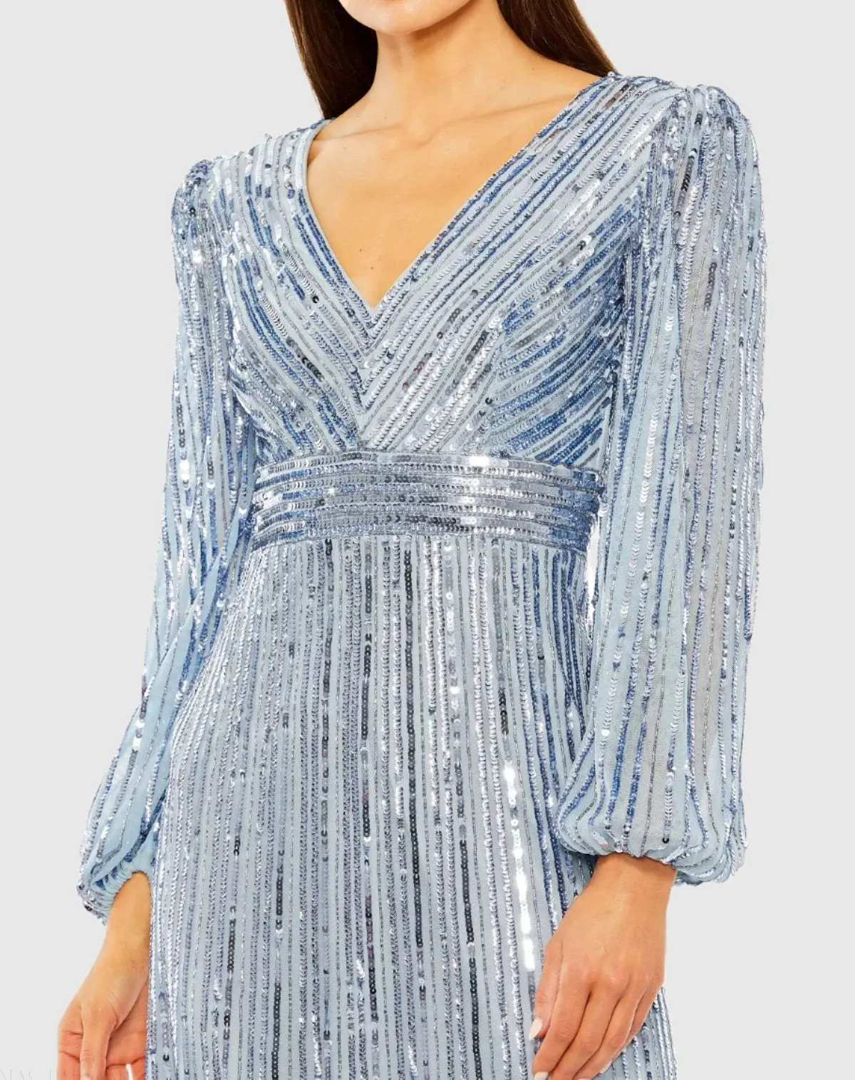 Blue A-Line V-Neck Sequin Ruffle Dress - Image 2