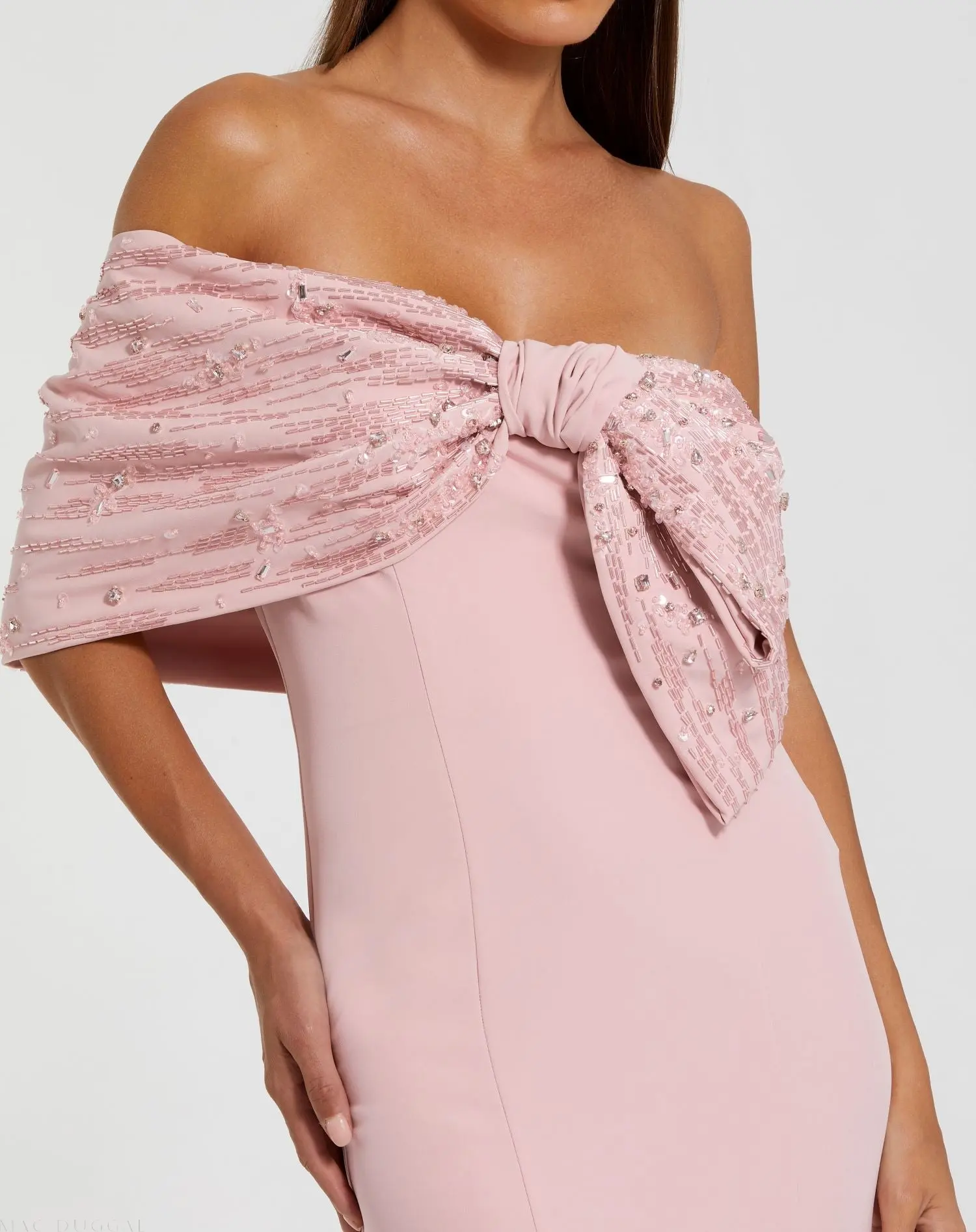 Pink Beaded Off-the-Shoulder Satin Trumpet Gown - Image 2