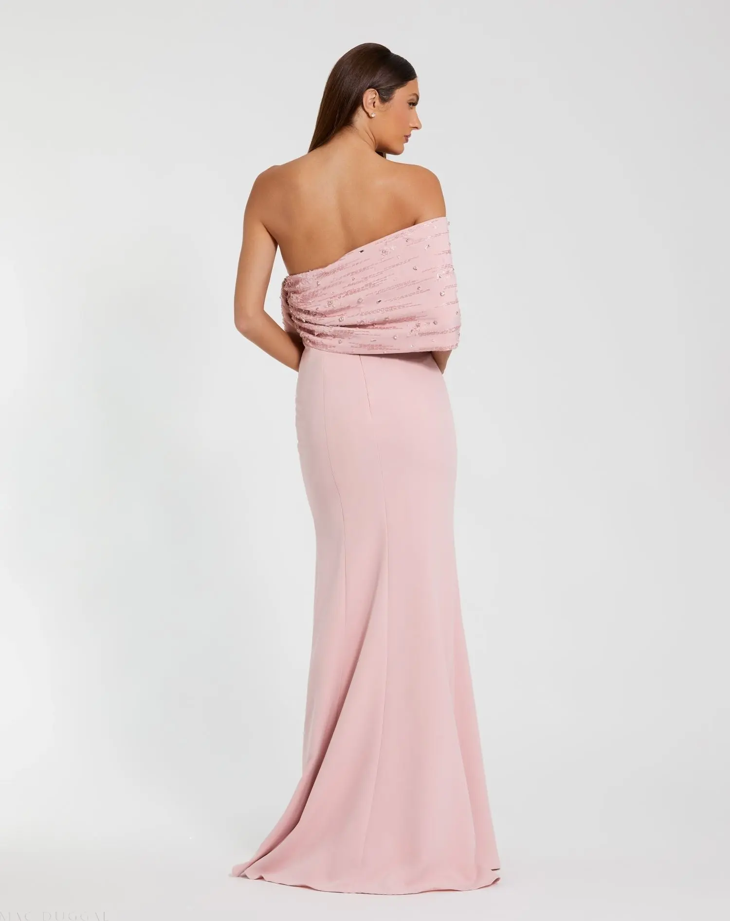 Pink Beaded Off-the-Shoulder Satin Trumpet Gown - Image 3