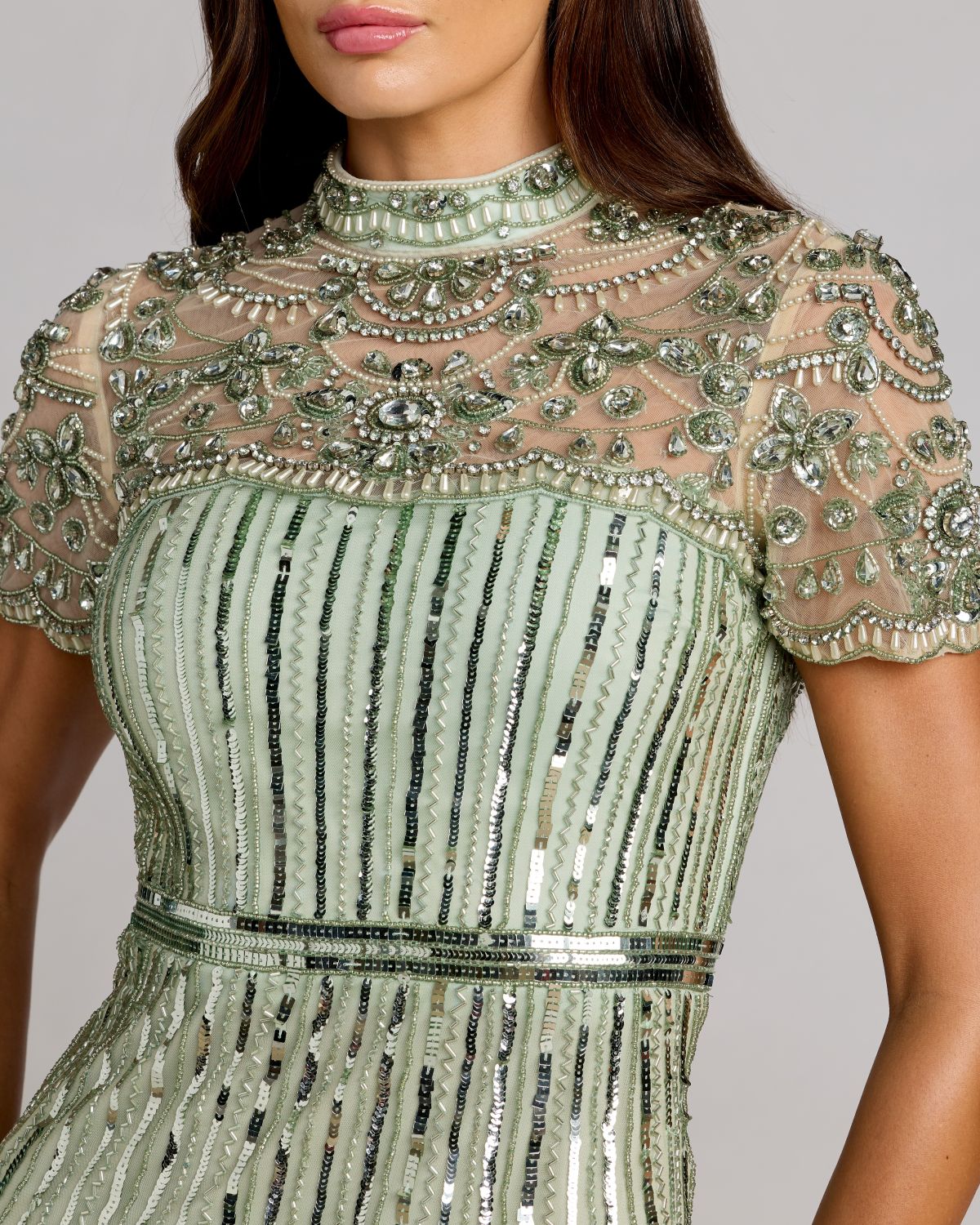 Green Beaded Mock Neck Midi Dress - Image 2