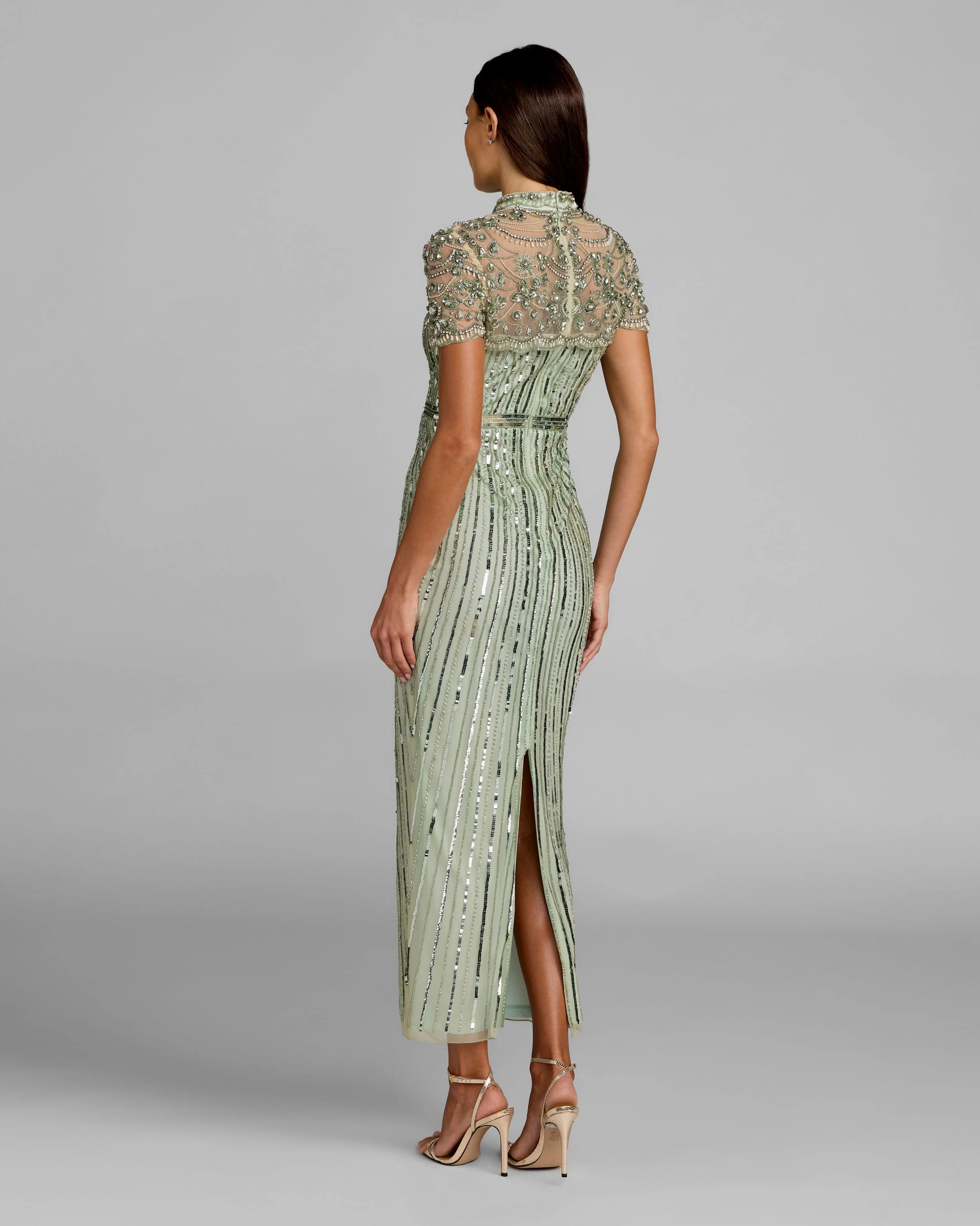 Green Beaded Mock Neck Midi Dress - Image 3
