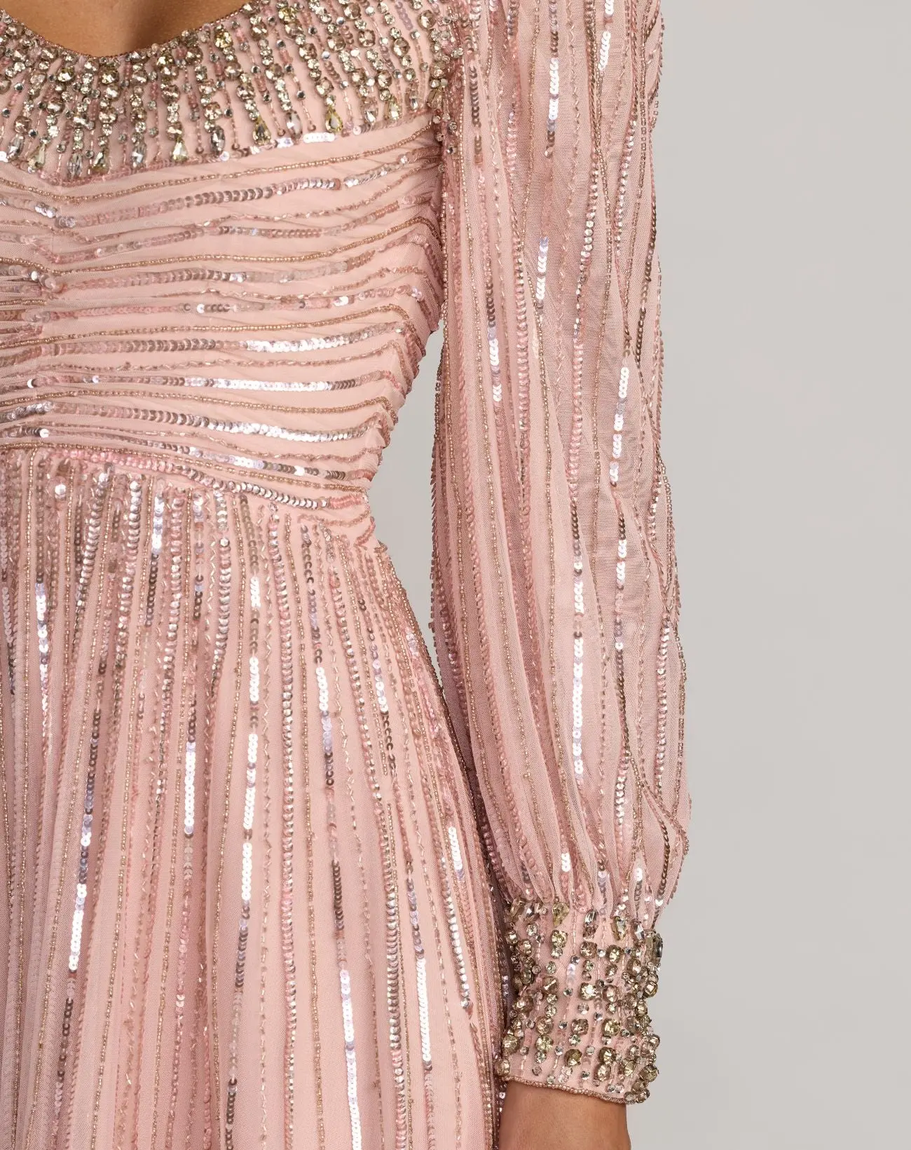 Pink Embellished Long Sleeve Scoop Neck A-Line Gown - Image 3