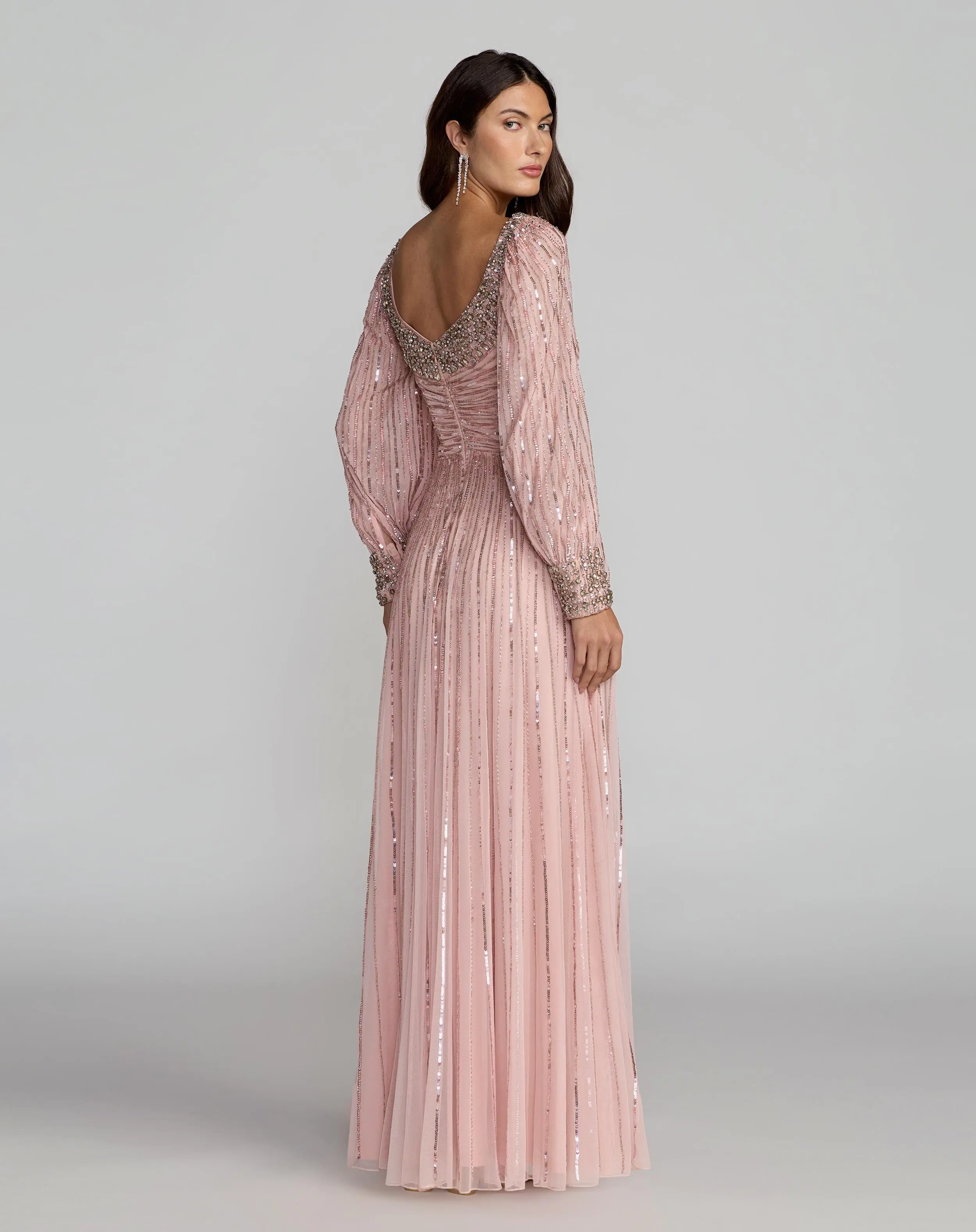 Pink Embellished Long Sleeve Scoop Neck A-Line Gown - Image 4