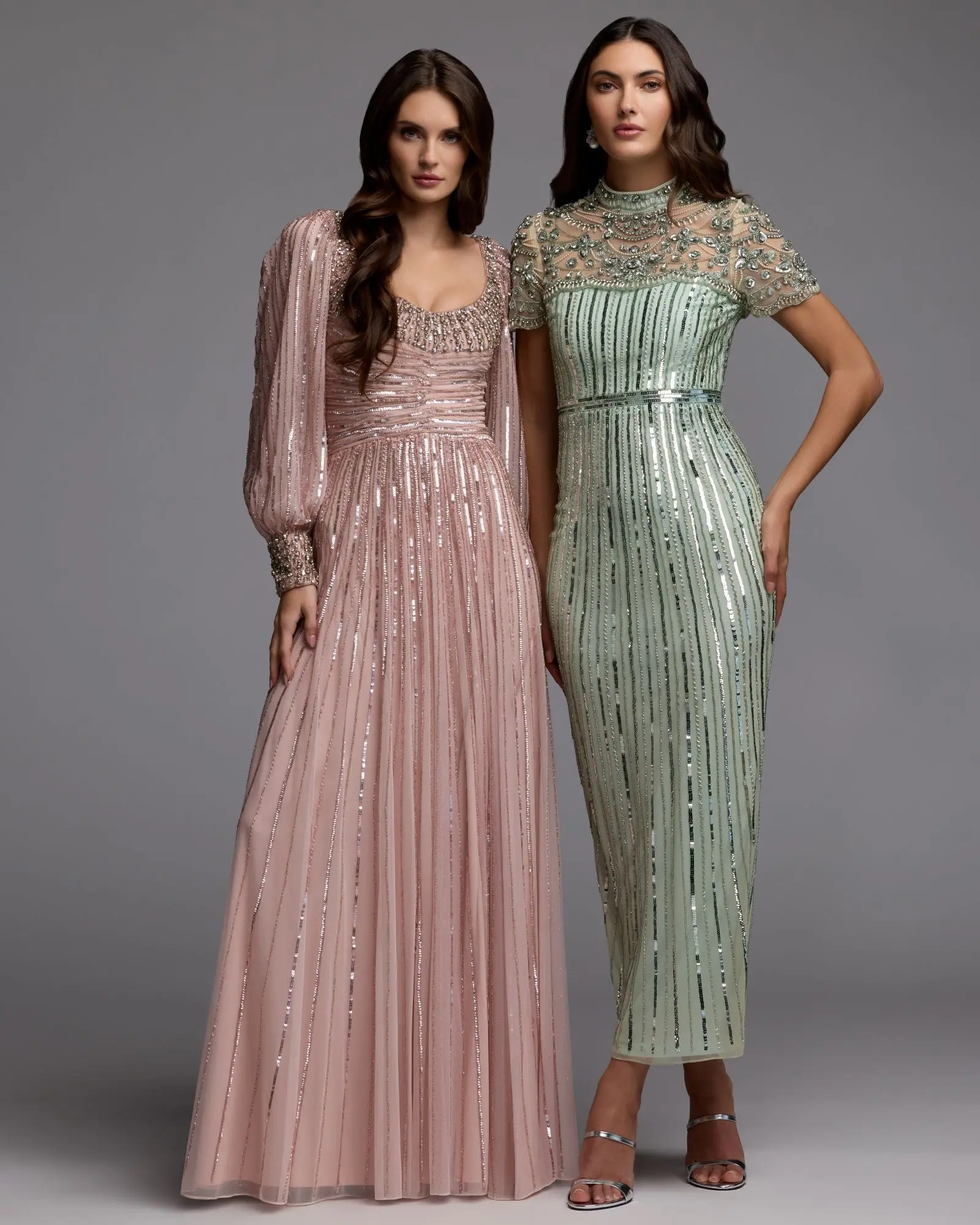 Pink Embellished Long Sleeve Scoop Neck A-Line Gown - Image 7