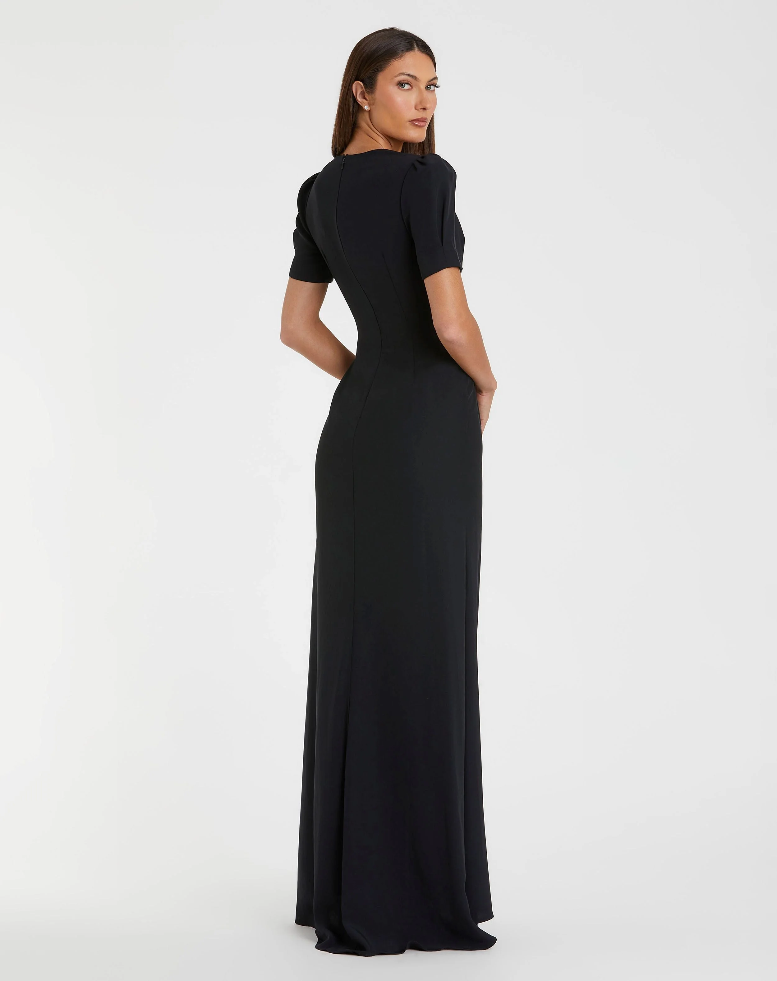 Black Plunge Neck Puff Sleeve Cut Out Gown - FINAL SALE - Image 3