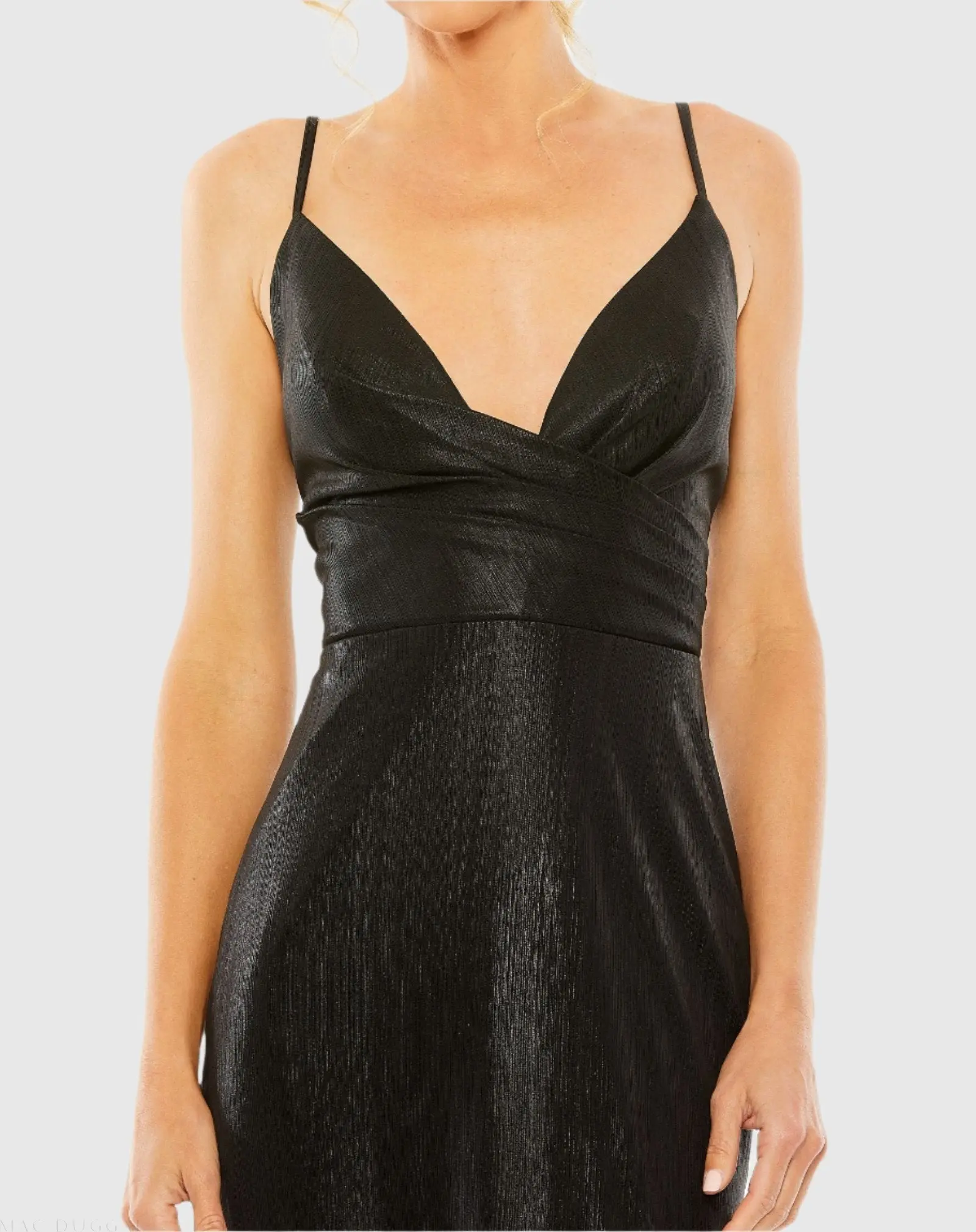 Black Metallic Faux Wrap Spaghetti Strap Gown - Image 3