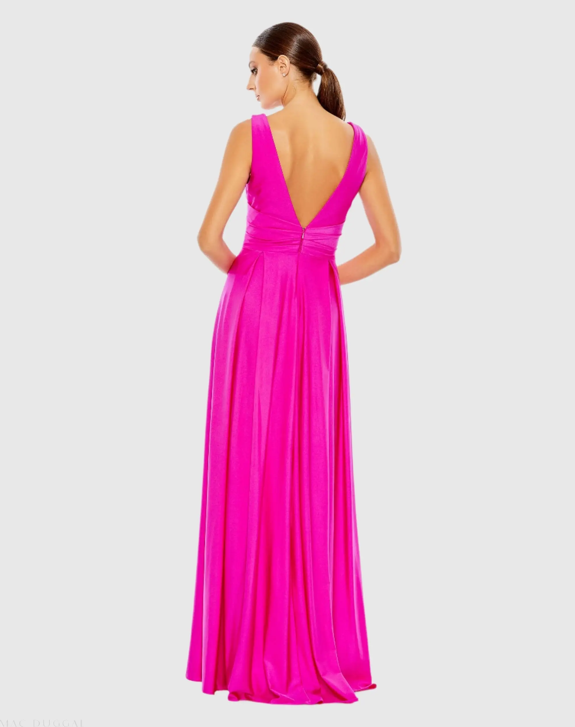 Pink Jersey Plunge Neck Evening Gown - Image 3