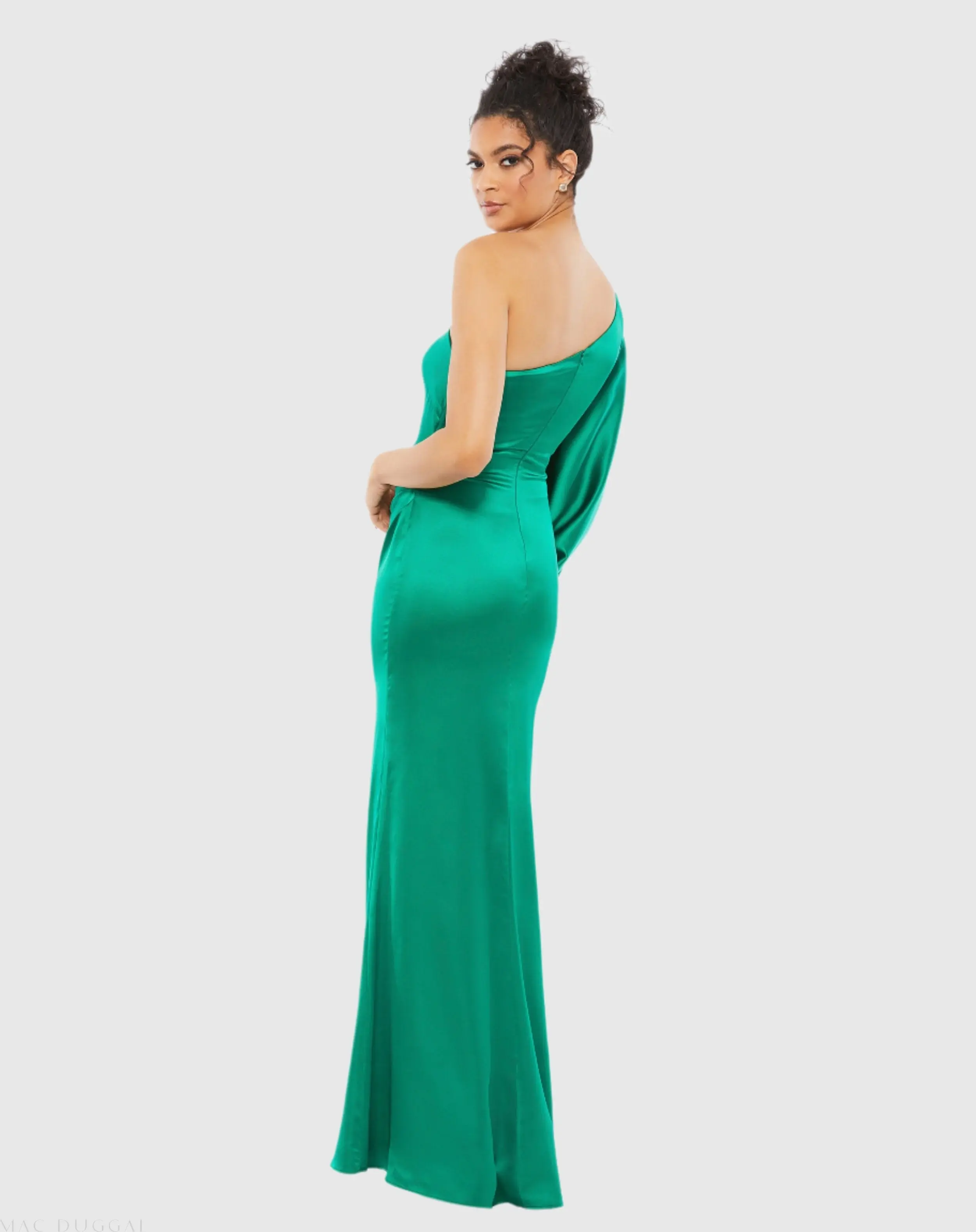 Green Satin Puff Sleeve Gown - Image 3