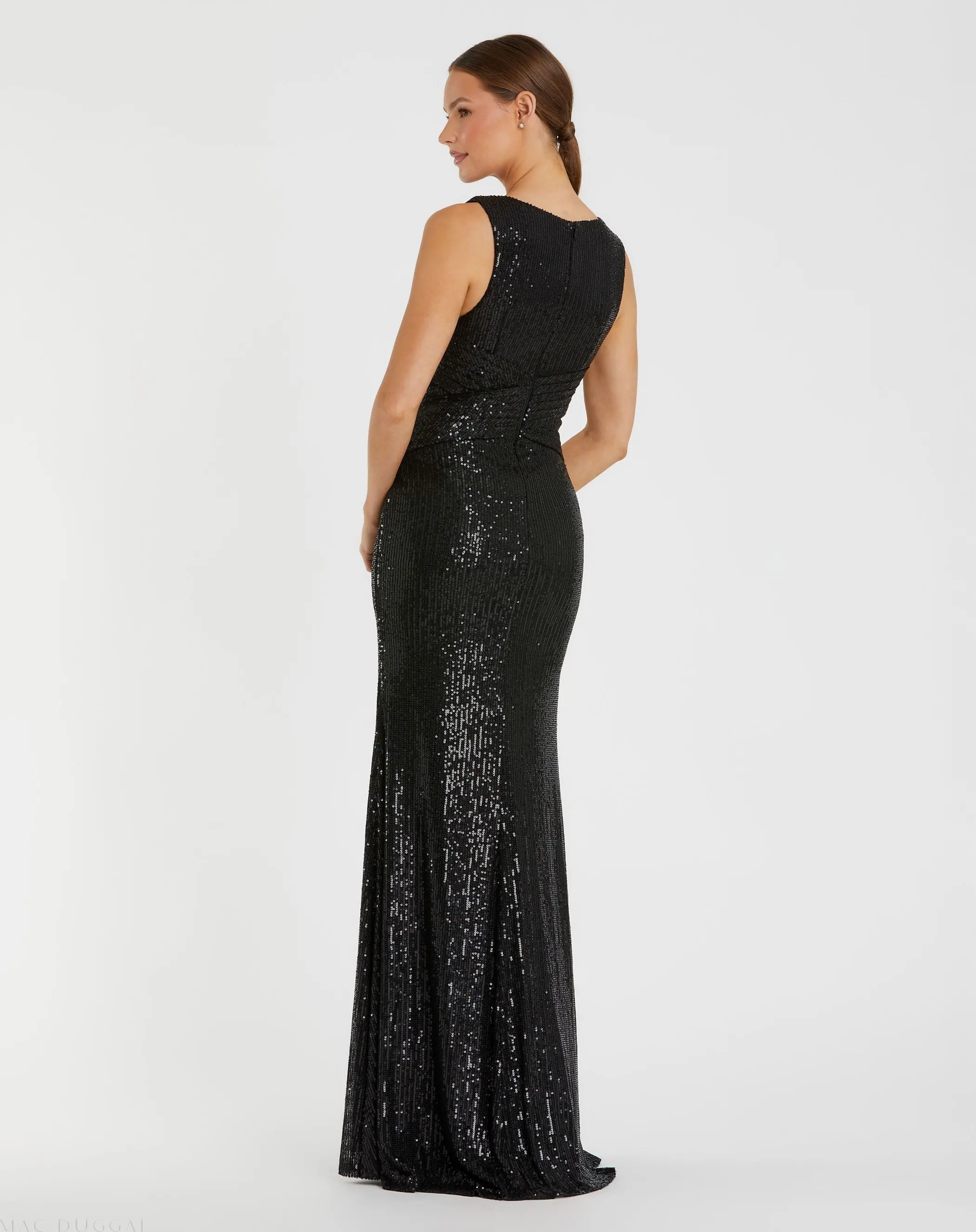 Black V-Neck Sequin Wrap Waist Gown - Image 3