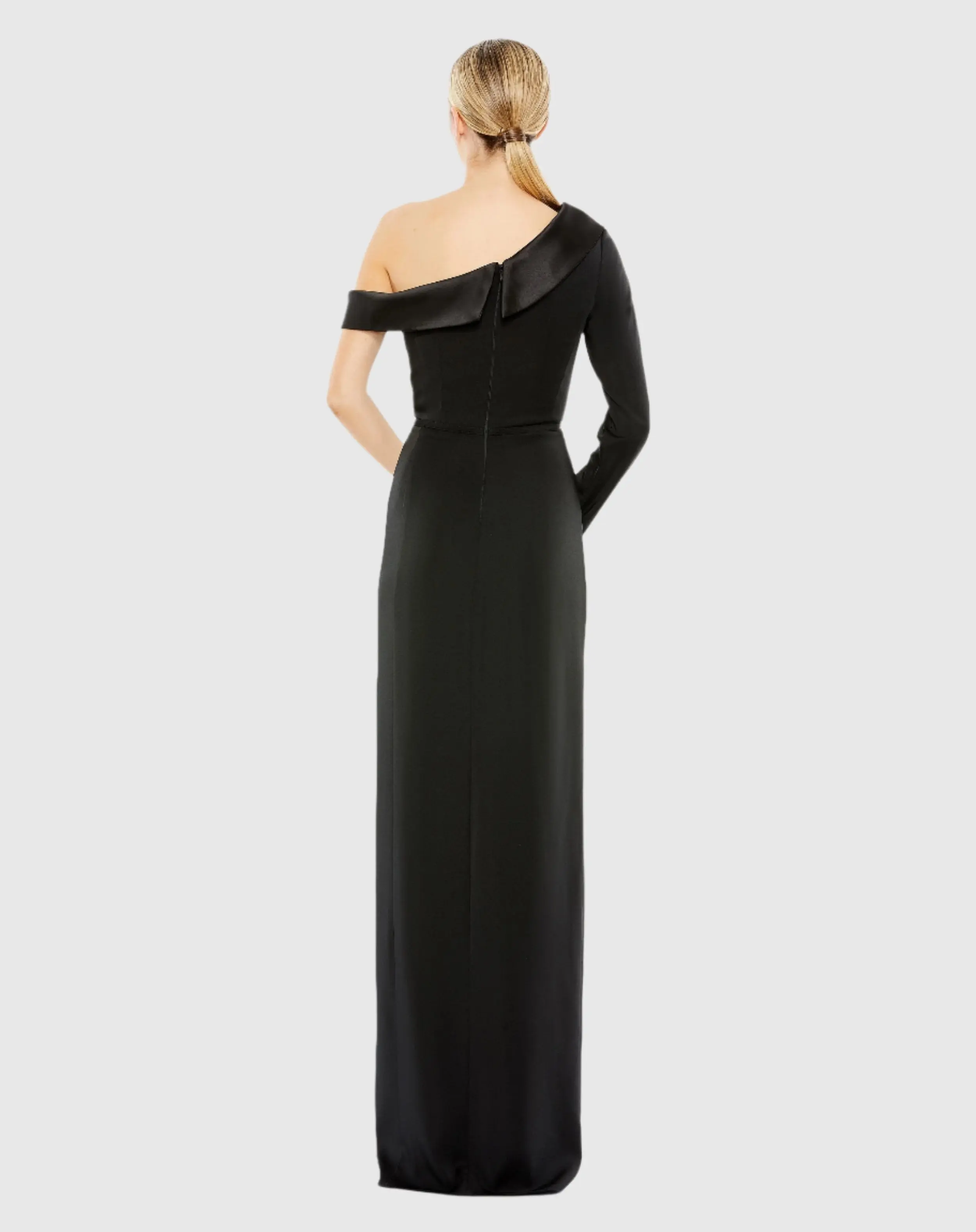 Black Long Sleeve Drop Shoulder Evening Gown - Image 3