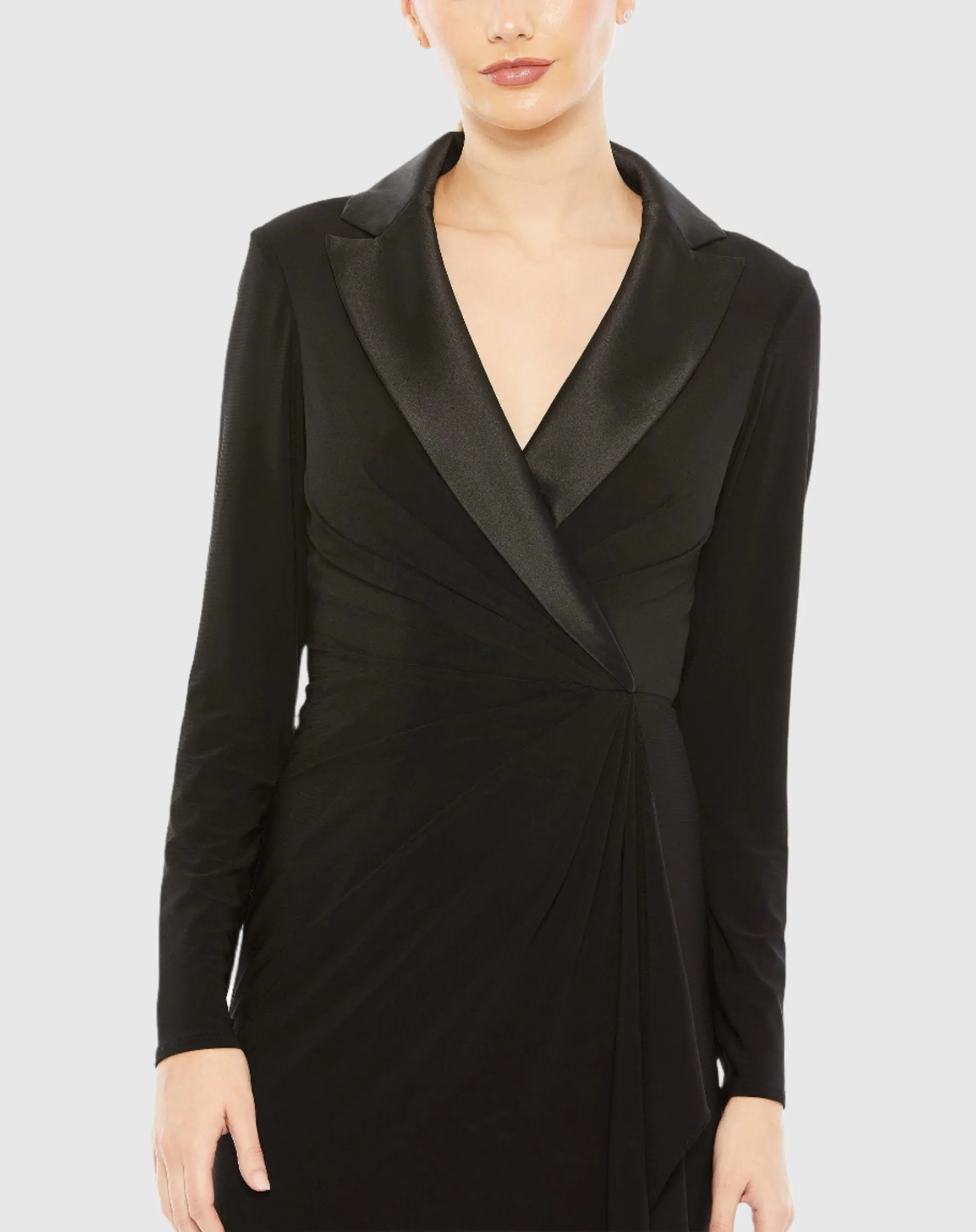 Black Long Sleeve Faux Tuxedo Gown - Image 2