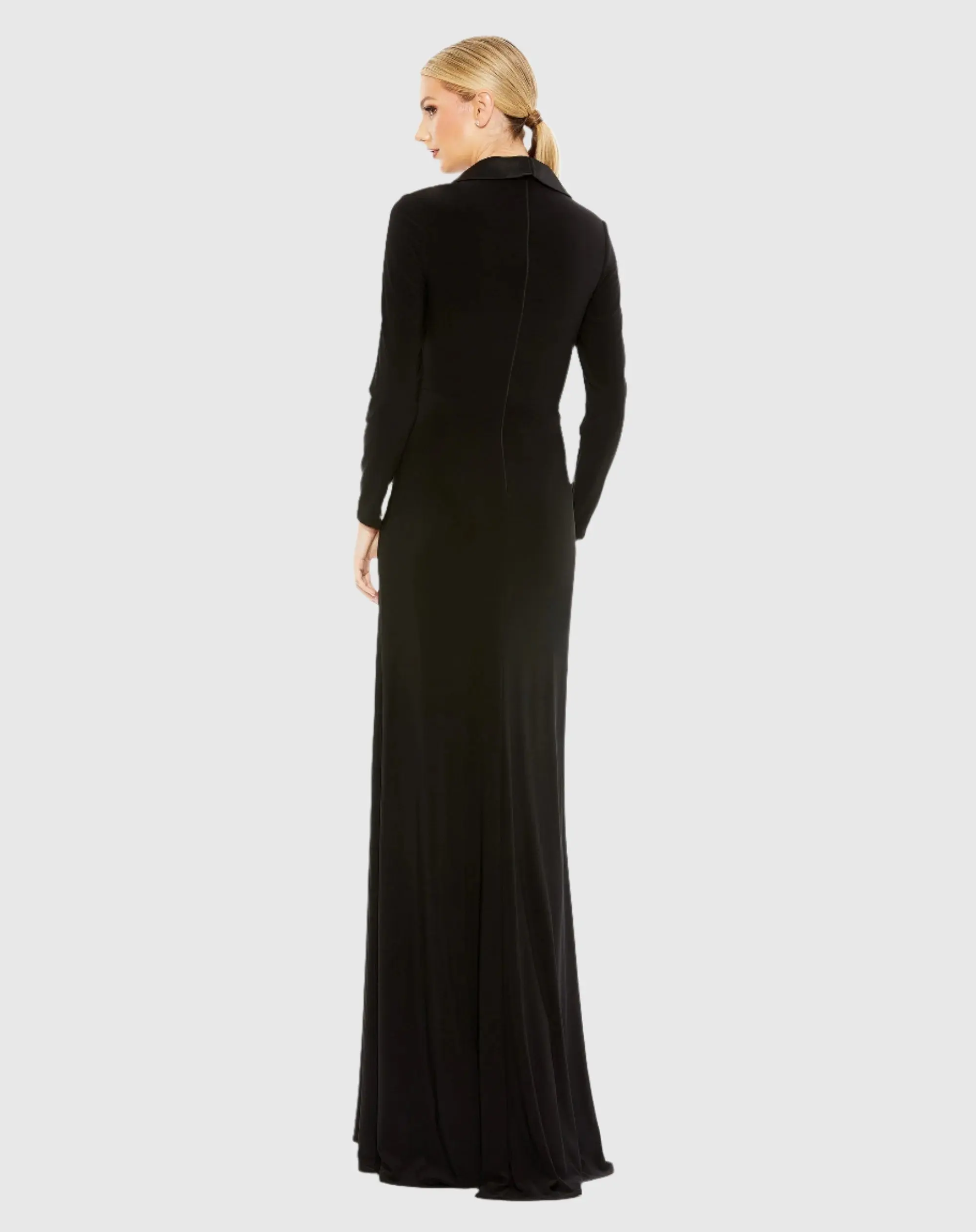 Black Long Sleeve Faux Tuxedo Gown - Image 3