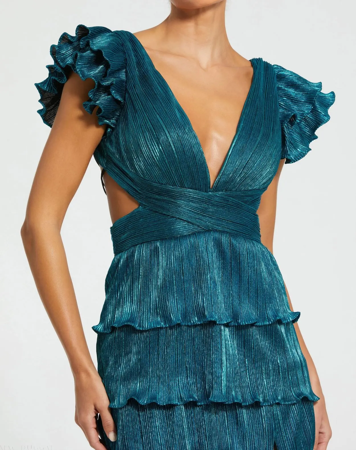 Blue Ruffle Tiered Criss Cross Lace Up Gown - Image 3
