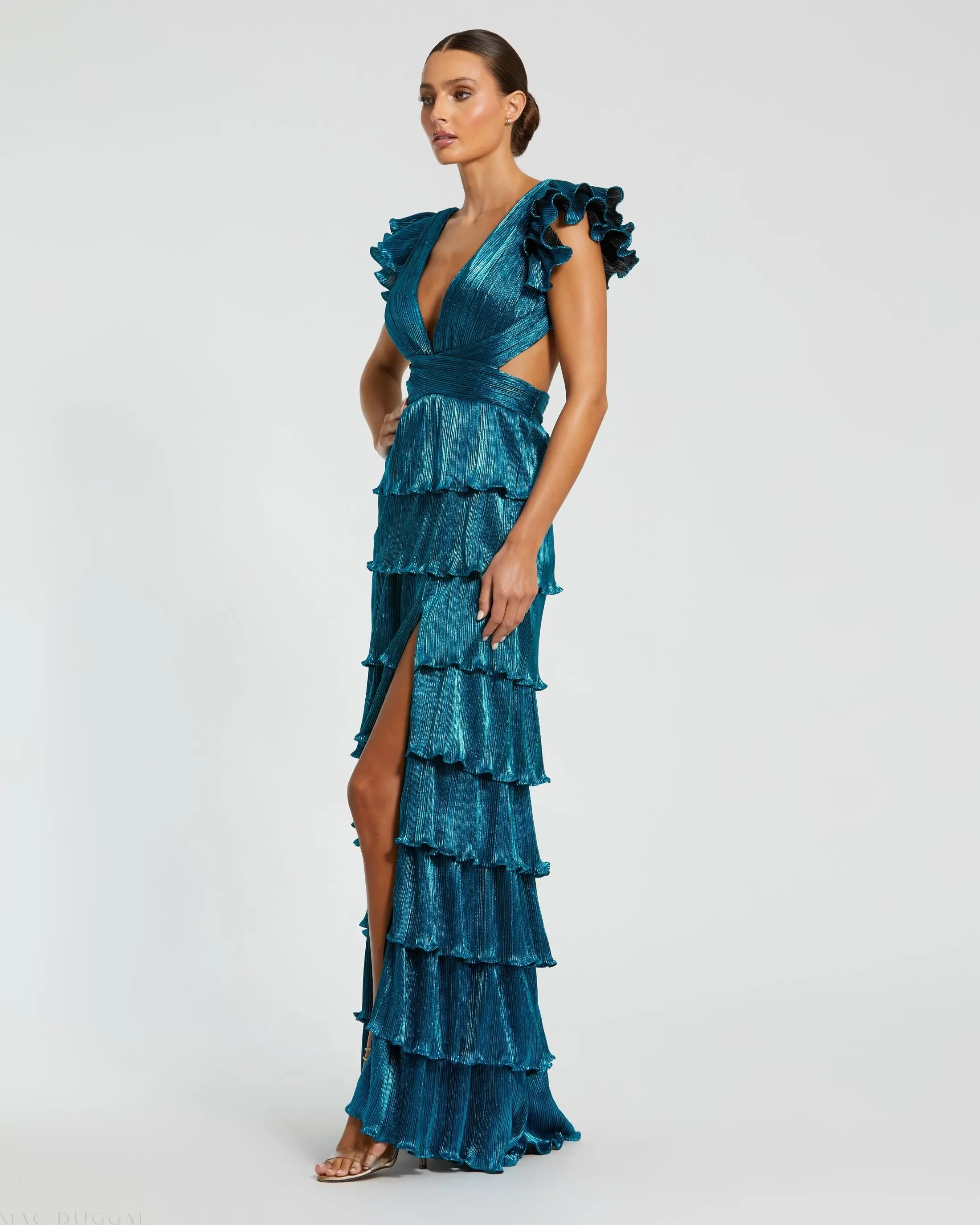Blue Ruffle Tiered Criss Cross Lace Up Gown - Image 4
