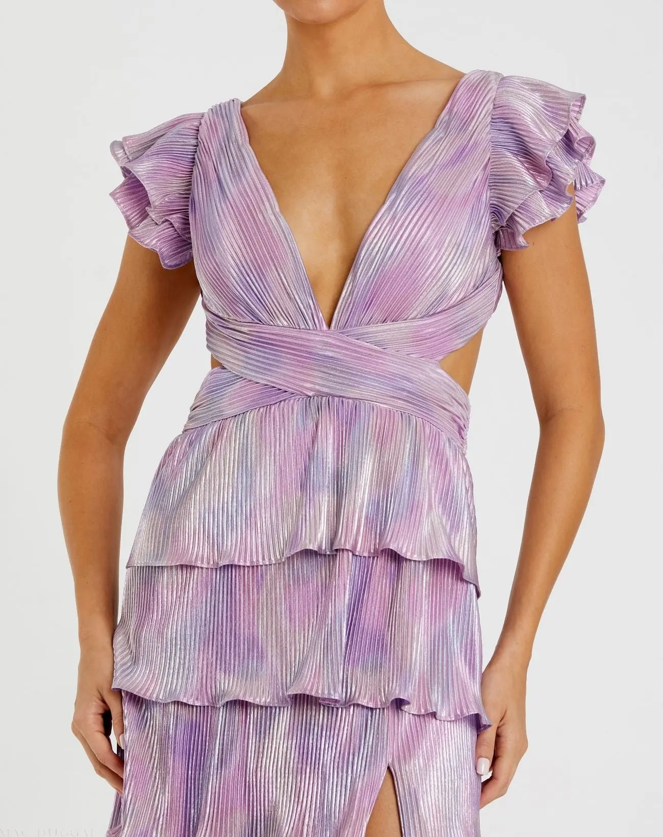 Purple Ruffle Tiered Criss Cross Lace Up Gown - Image 3