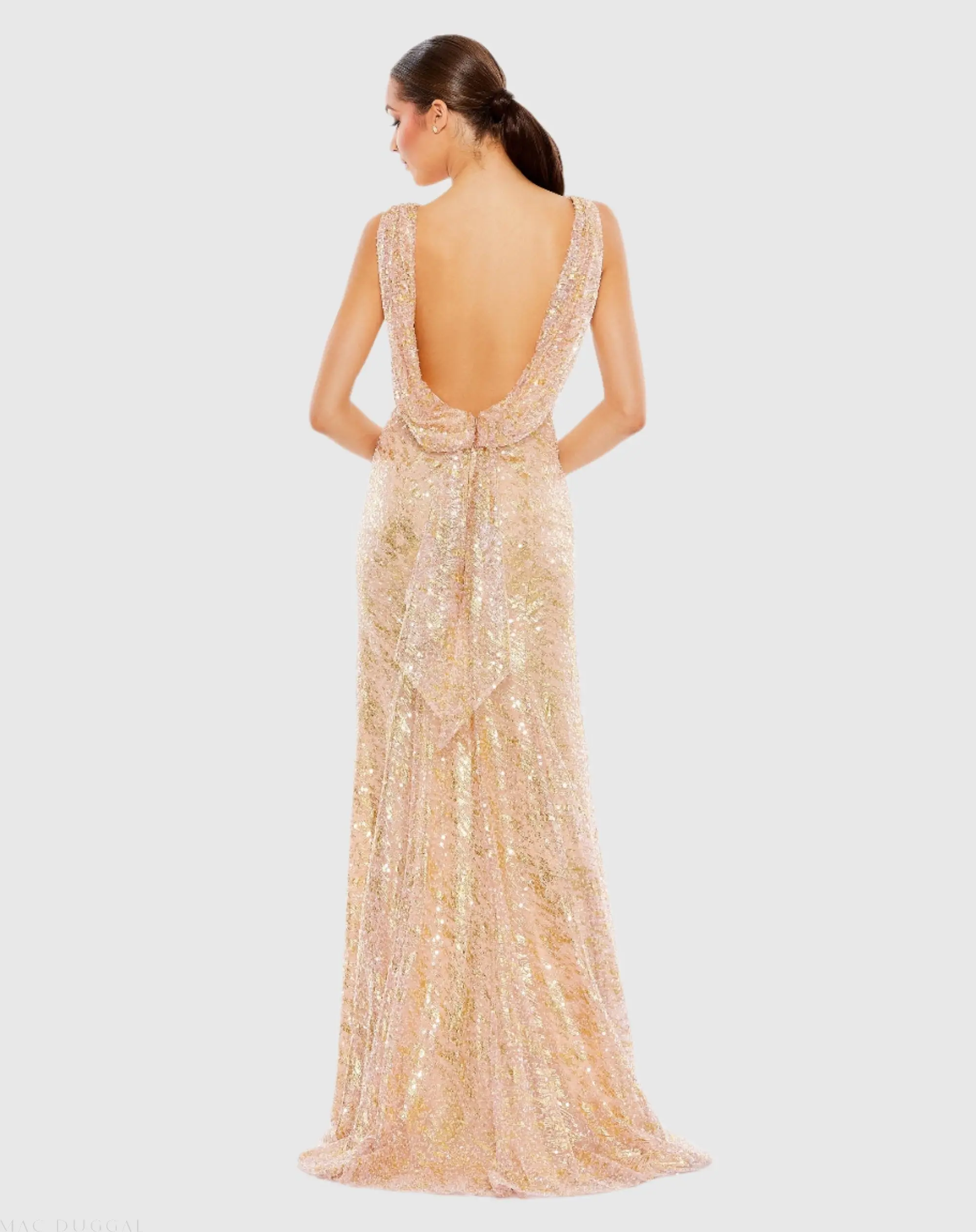 Pink Metallic Sequin Boat Neck Gown With Cowl Back - Image 2