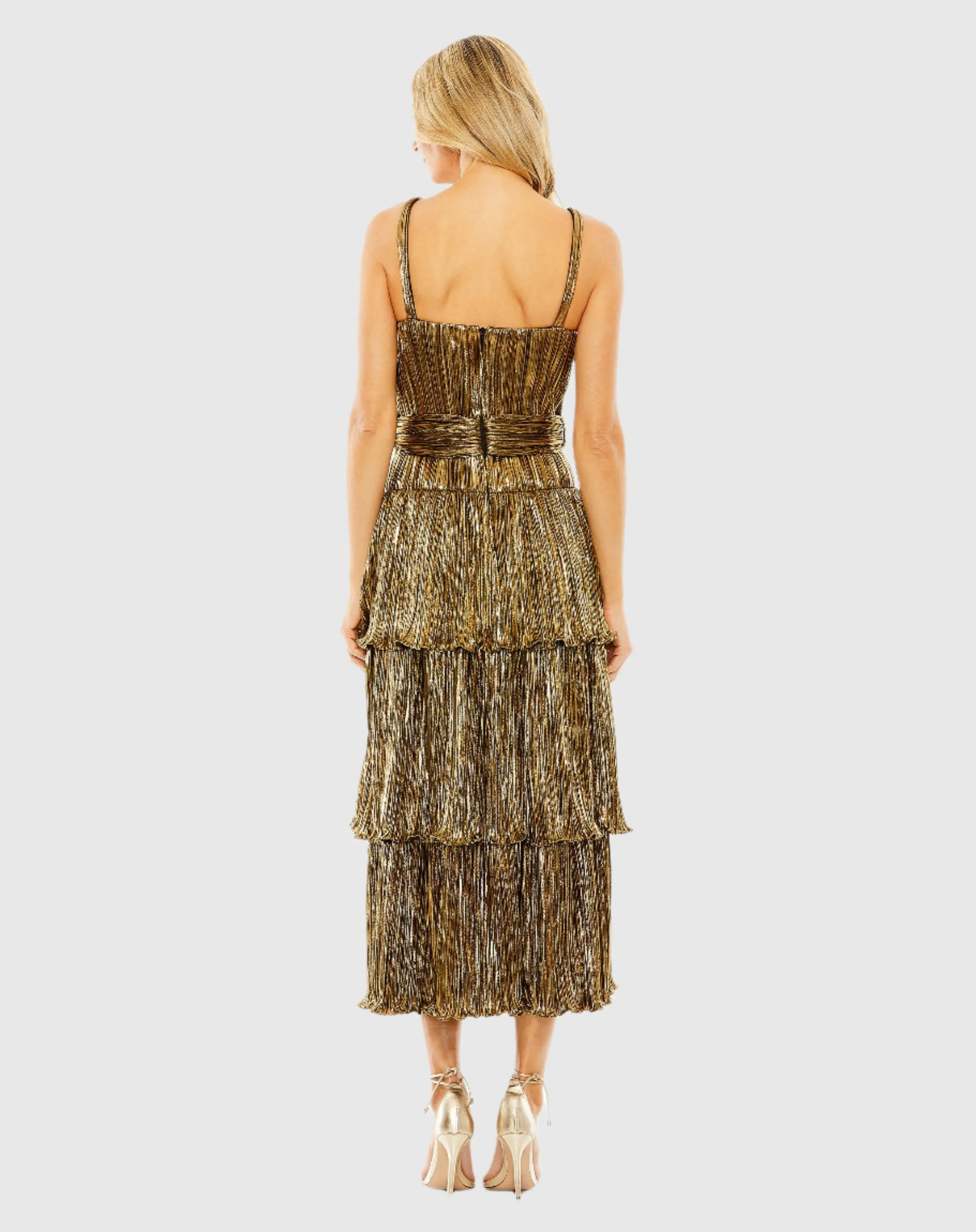 Dark Gold Ruffle Tiered Buckle Detail Dress - FINAL SALE - Image 3