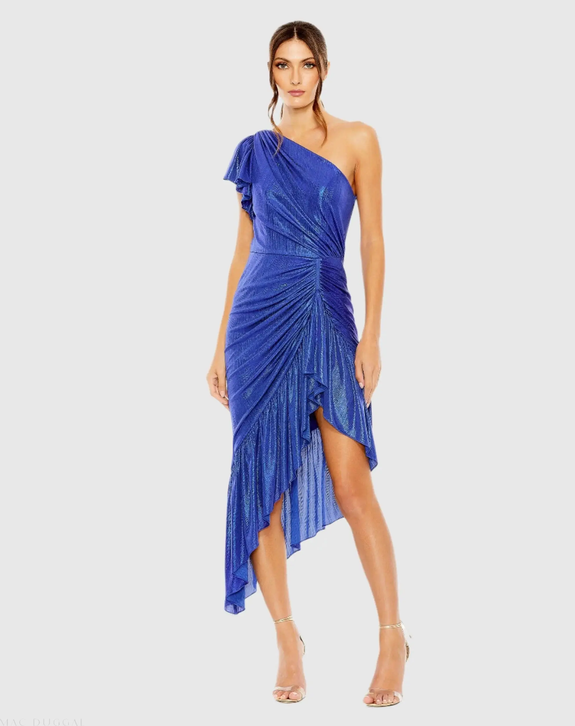 Blue One Shoulder Flutter Sleeve High Low Dress - FINAL SALE