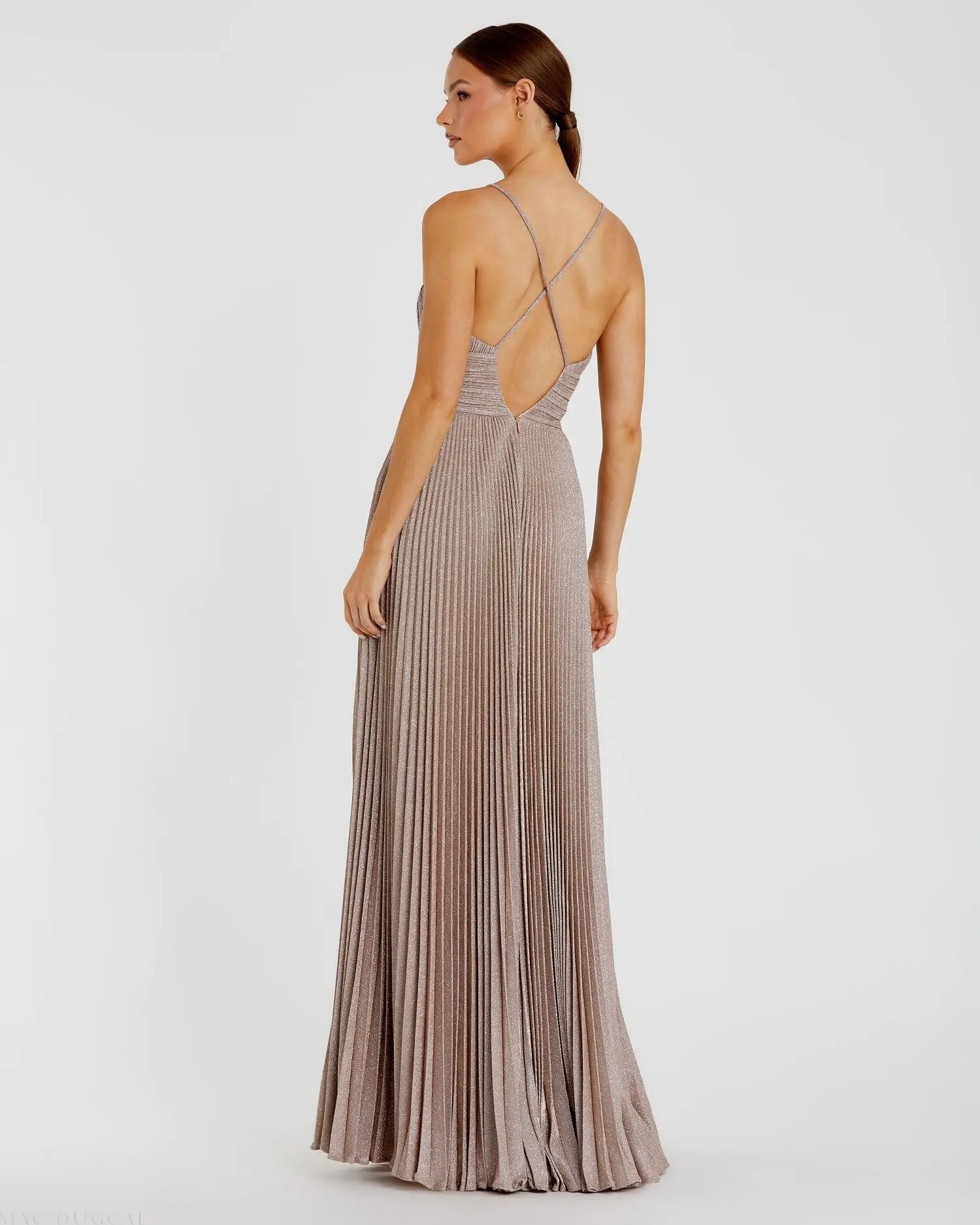 Pink Shimmer Pleated V-Neck Gown - FINAL SALE - Image 2
