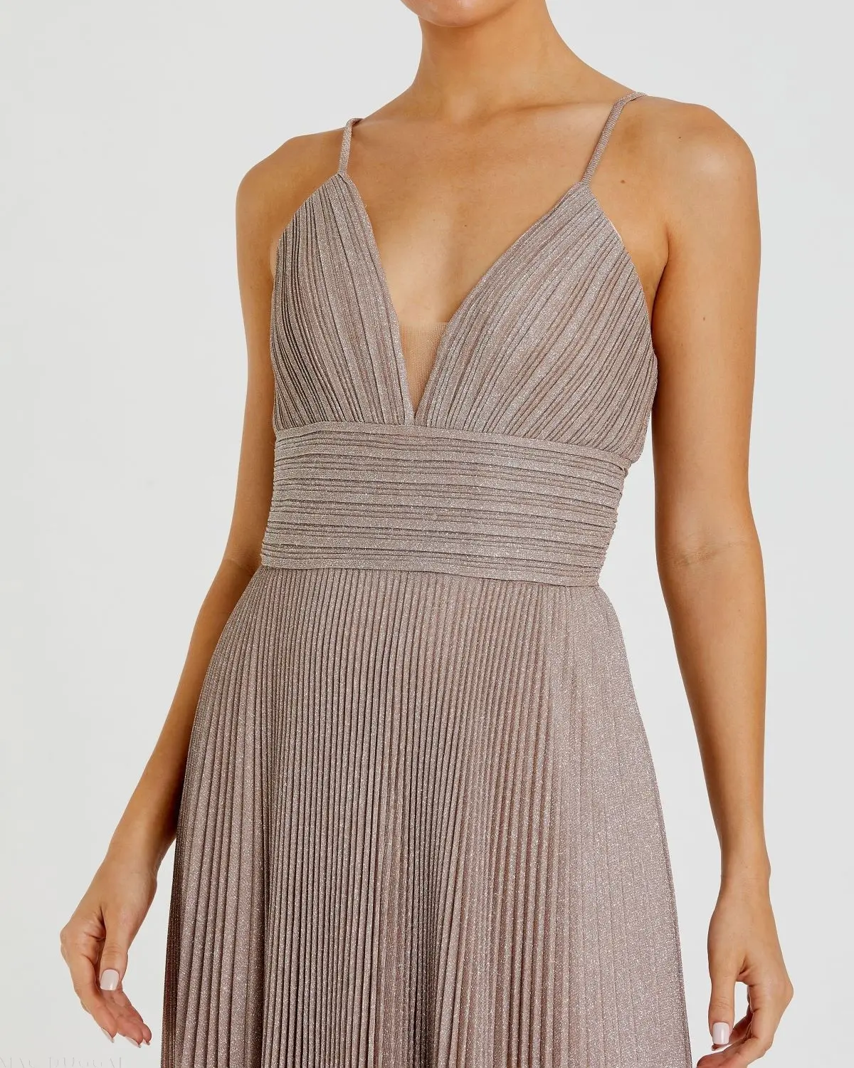 Pink Shimmer Pleated V-Neck Gown - FINAL SALE - Image 3