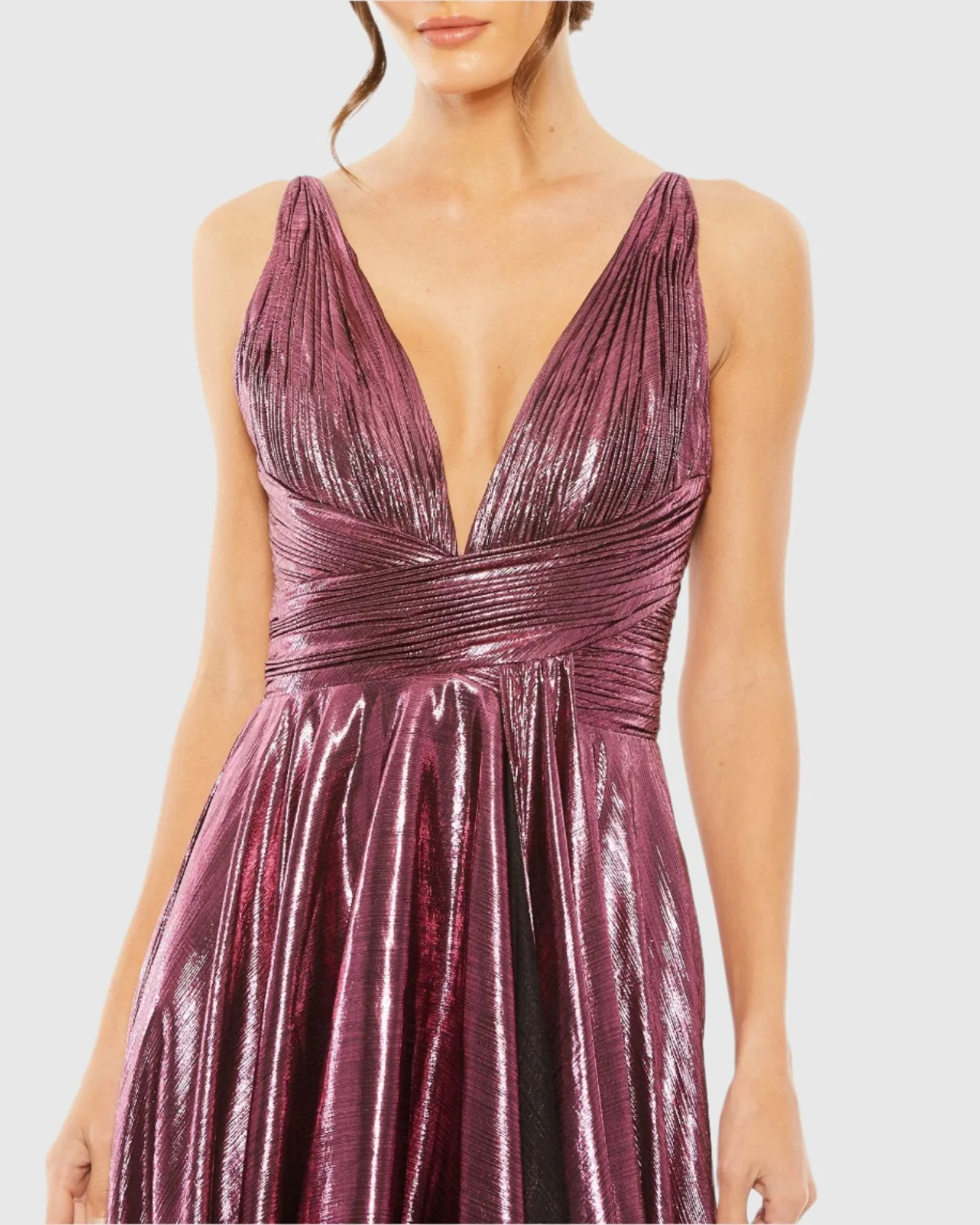 Pink Sleeveless V Neck Pleated Top Metallic Dress - Image 2