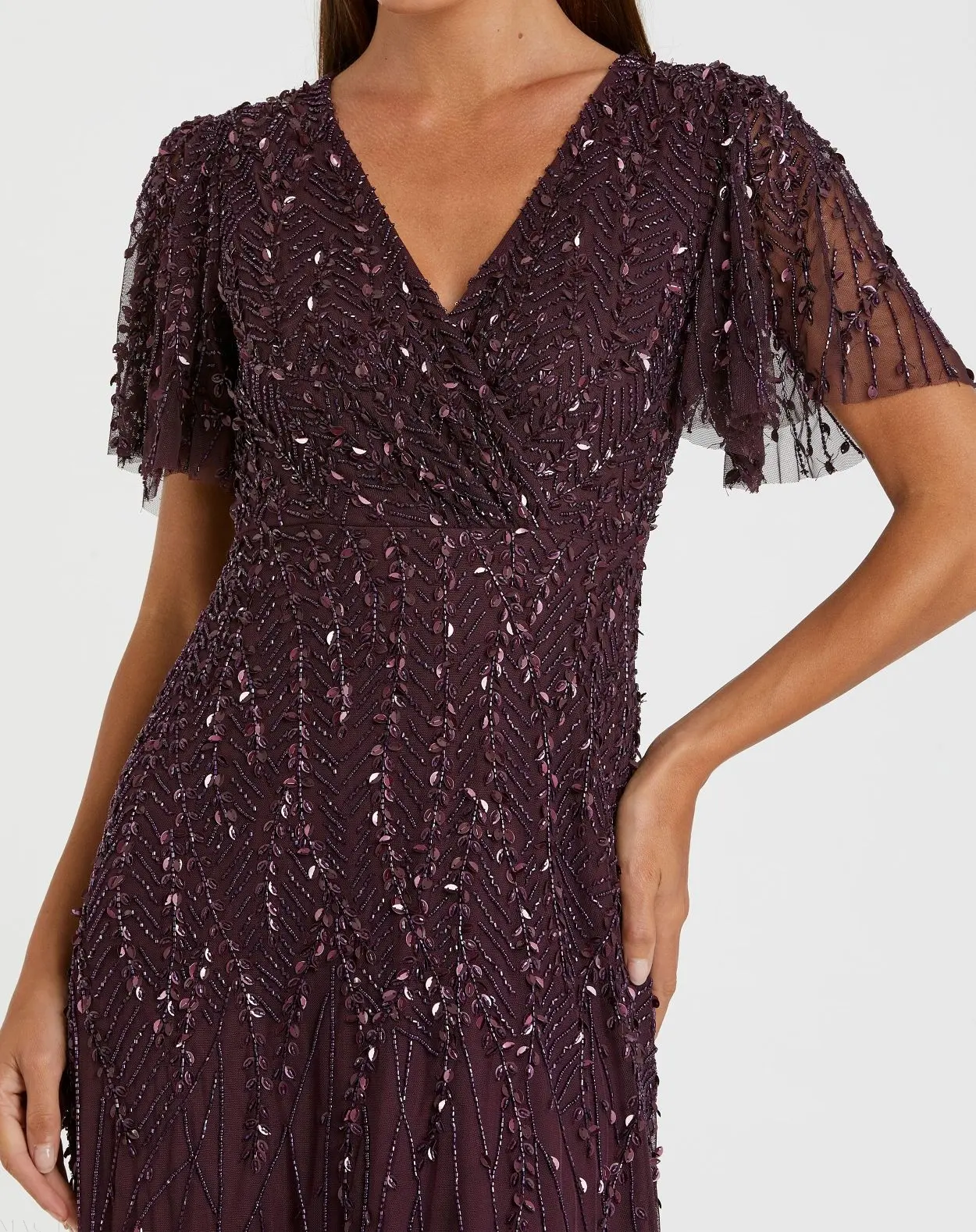 Purple Embellished Flutter Sleeve Gown - Image 2
