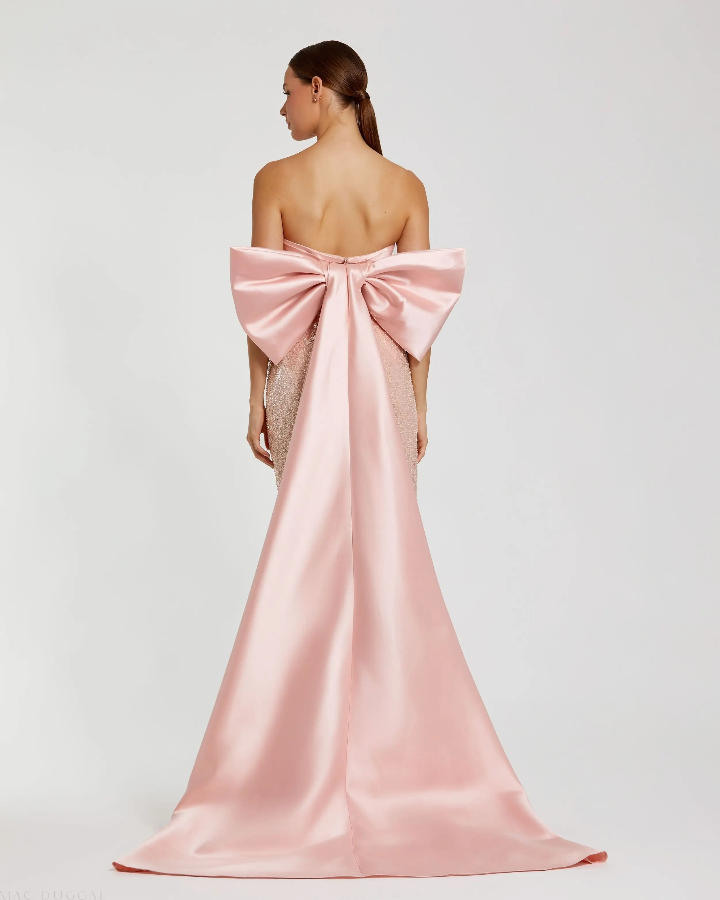 Pink Strapless Embellished Gown With Back Bow Detail - Image 3