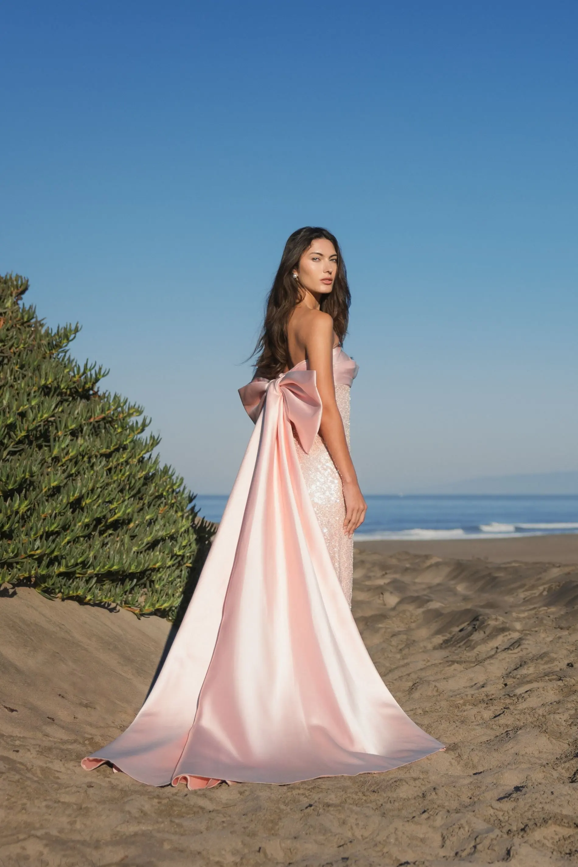Pink Strapless Embellished Gown With Back Bow Detail - Image 4