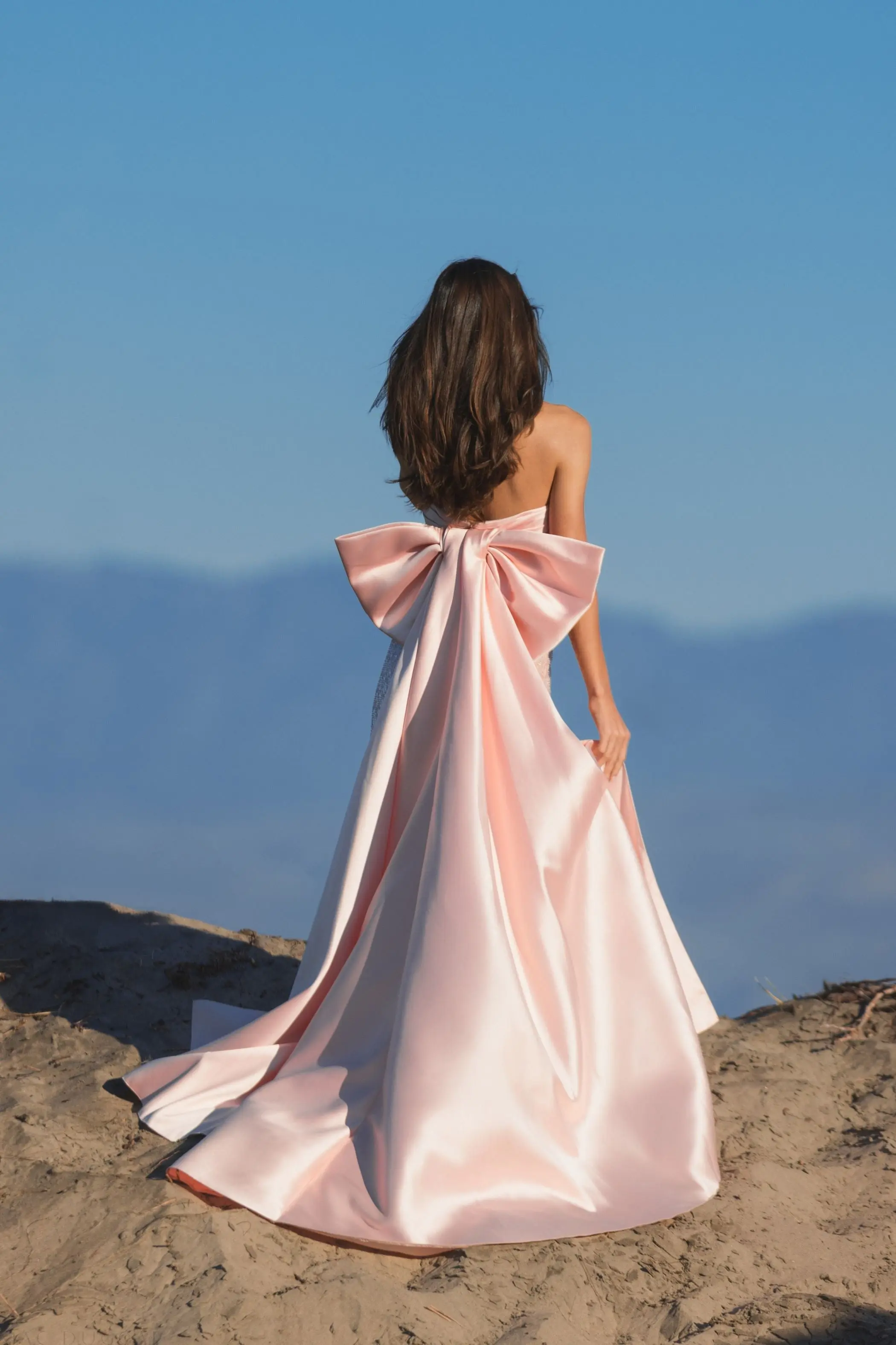Pink Strapless Embellished Gown With Back Bow Detail - Image 6