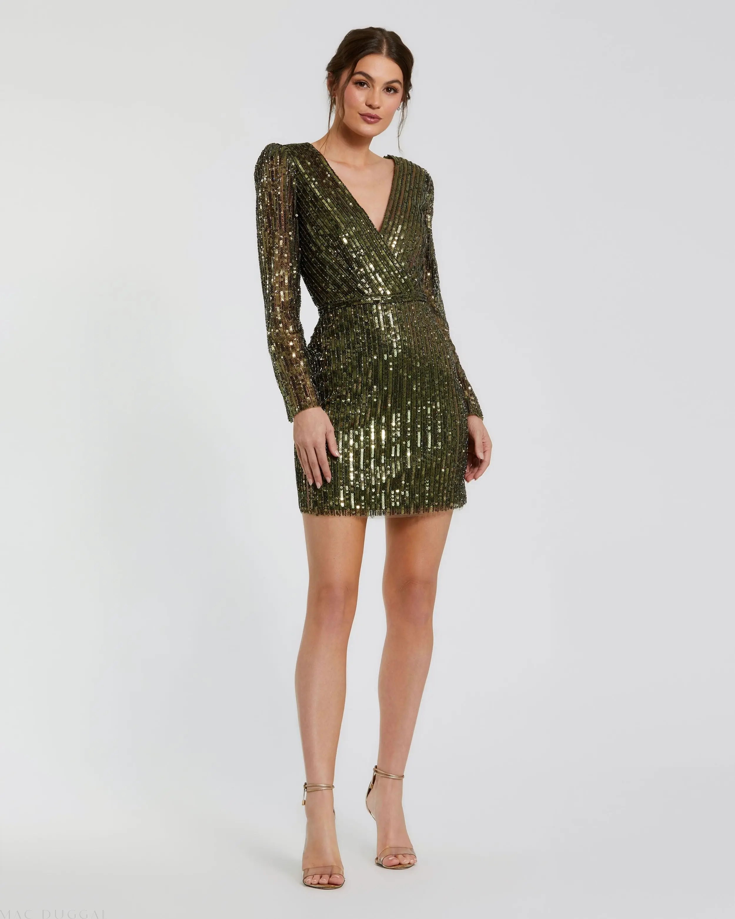 Green Long Sleeve Sequined Mini Dress - FINAL SALE