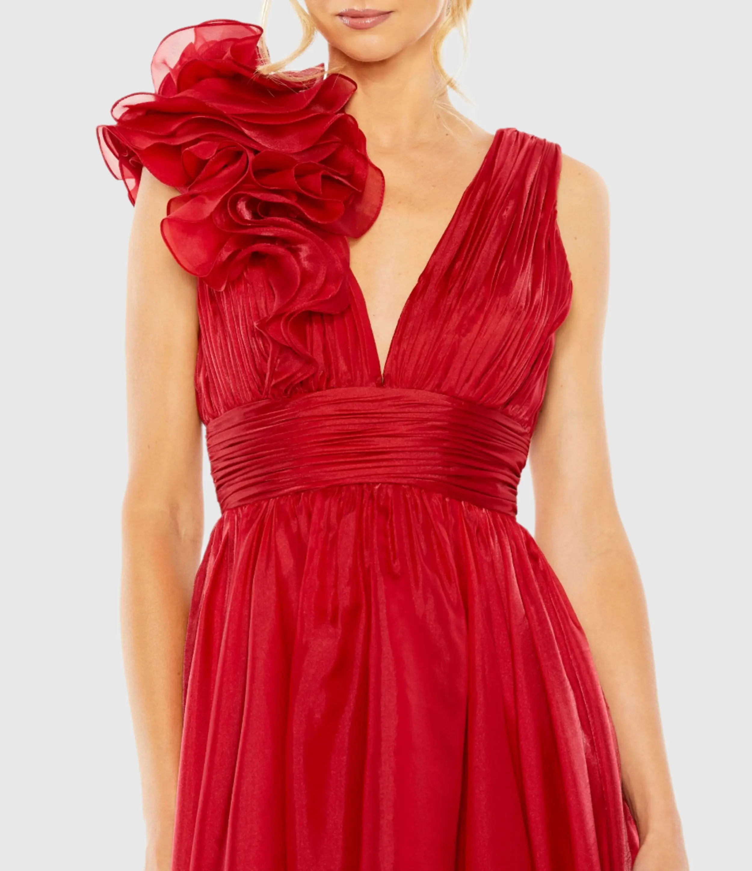 Red Sleeveless Chiffon A-Line Tea Length Cocktail Dress - Image 2