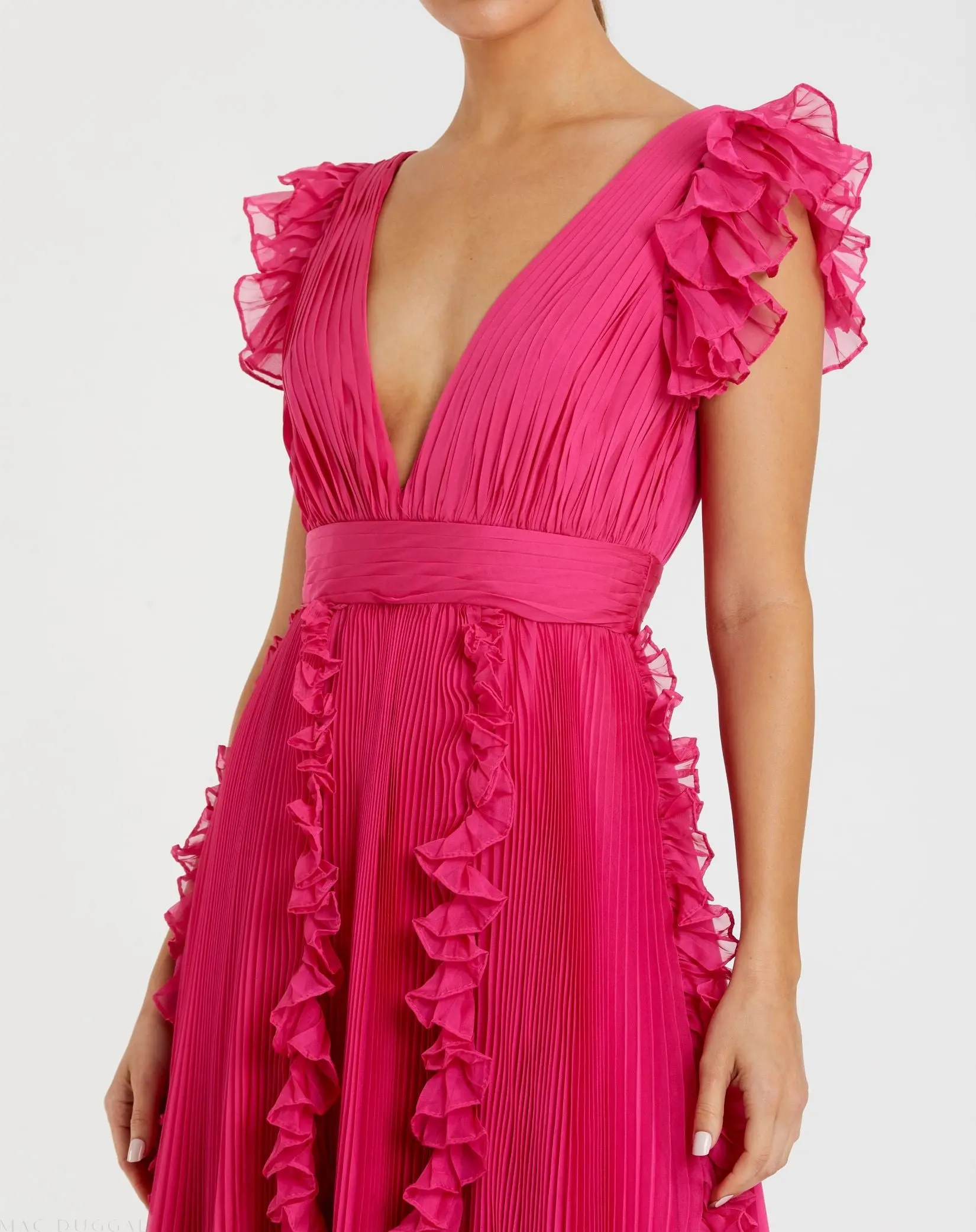 Pink Pleated Ruffle Cap Sleeve Flowy A Line Gown - Image 2