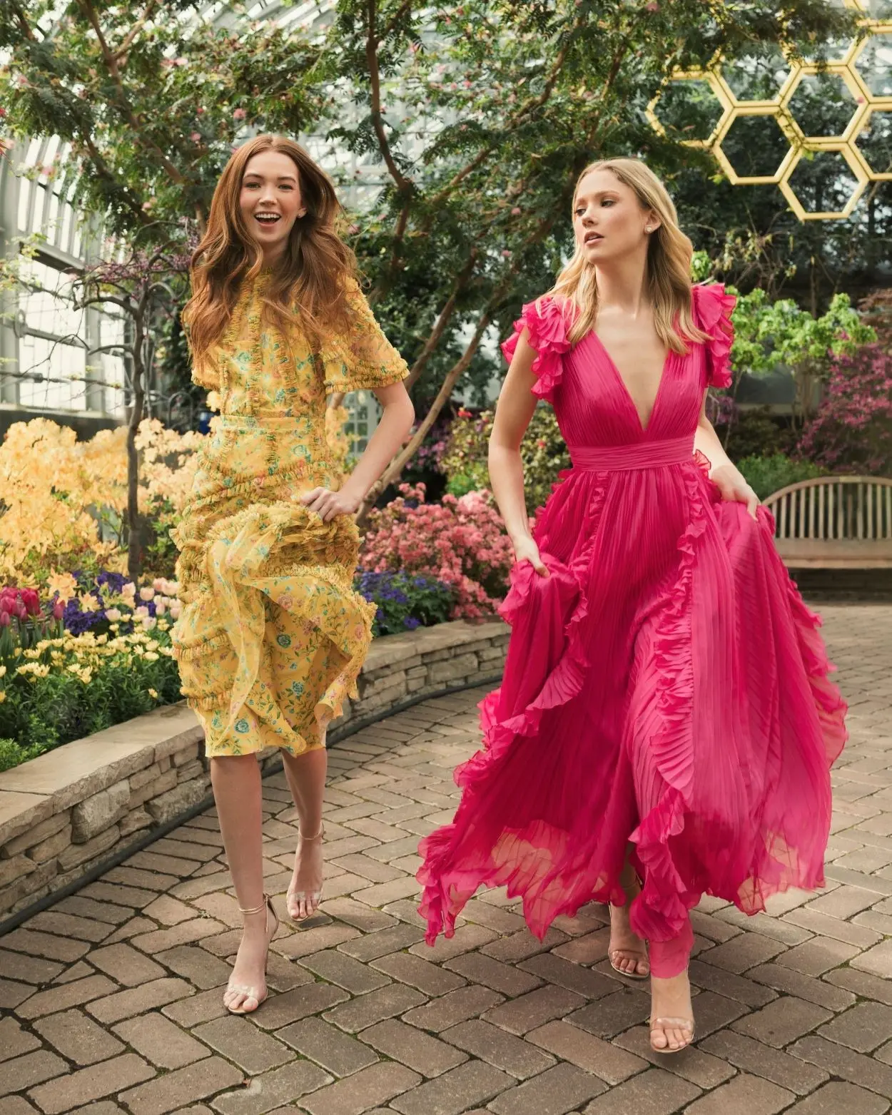 Pink Pleated Ruffle Cap Sleeve Flowy A Line Gown - Image 7