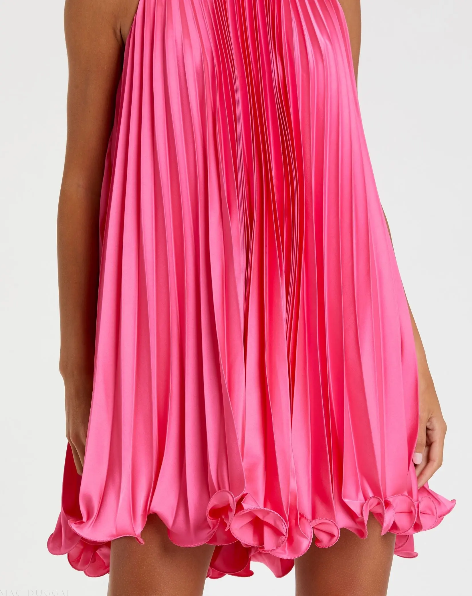Pink Pleated Halter Neck Flowy Mini Trapeze Dress - Image 2