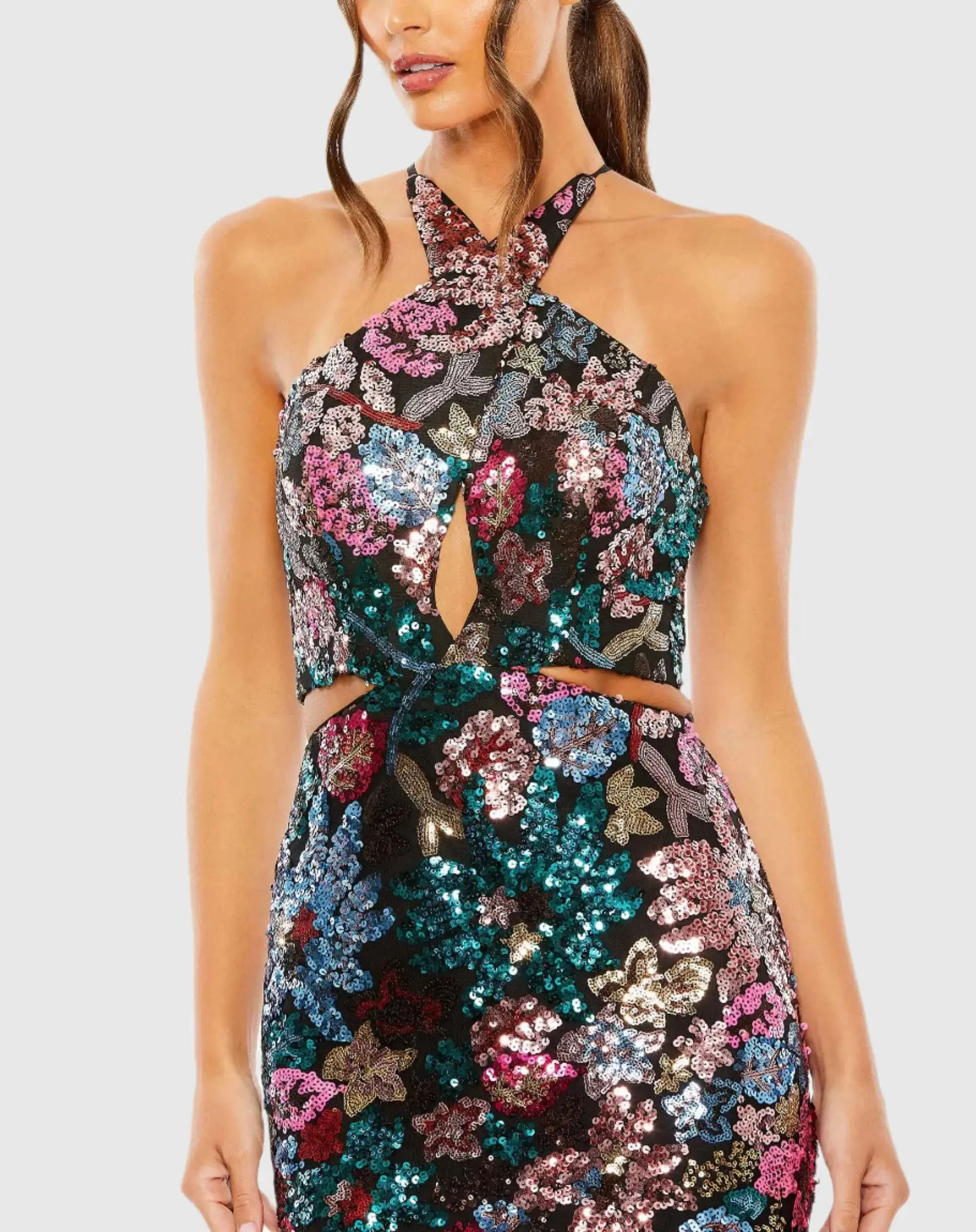Black Sequin Embellished Cross Neck Gown - Image 3