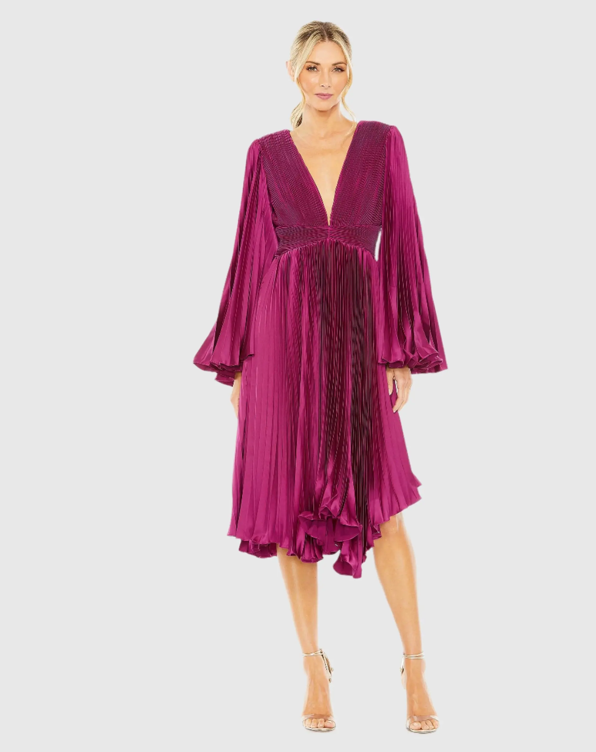 Purple Long Flare Sleeve Pleated Dress - FINAL SALE