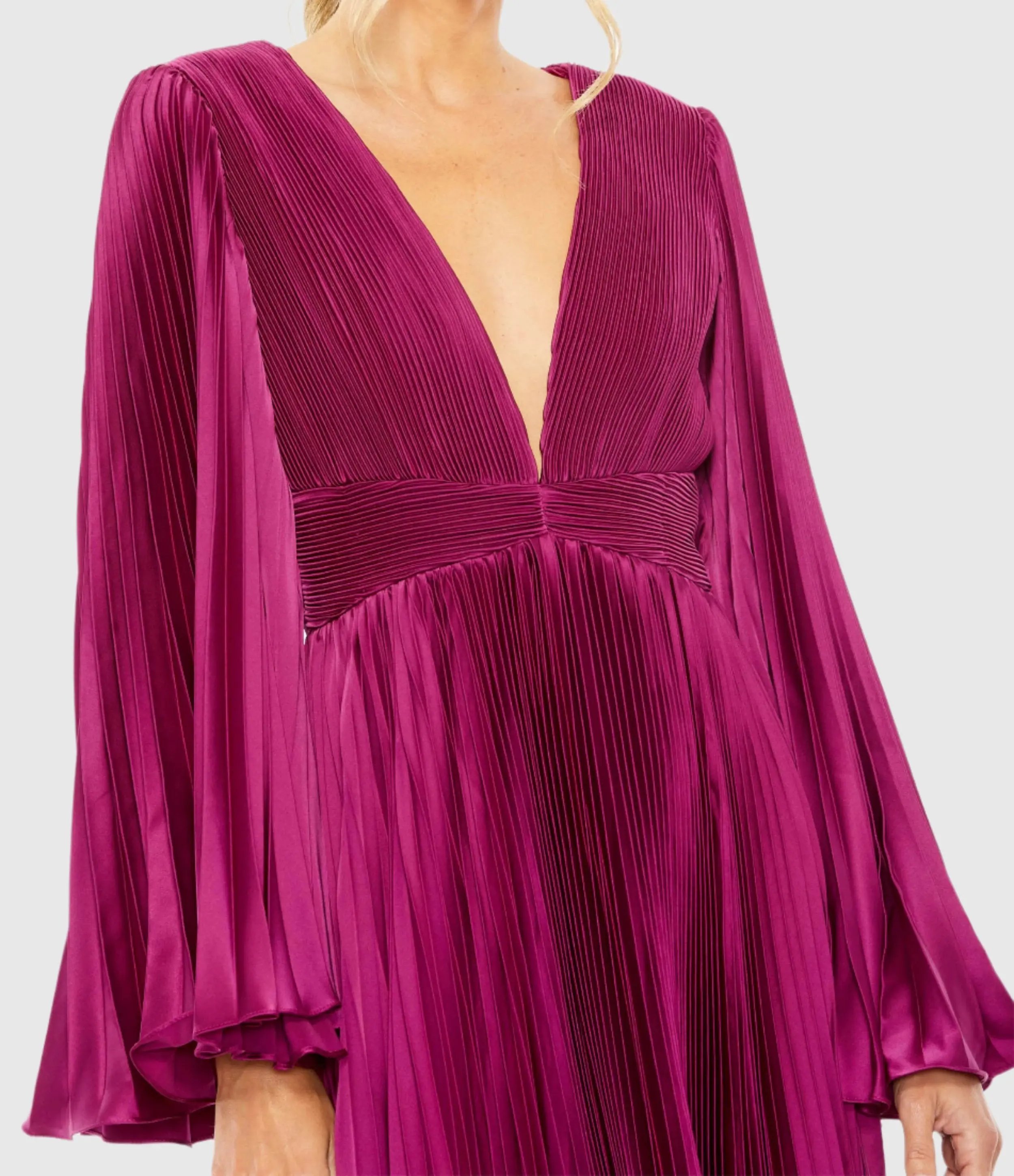 Purple Long Flare Sleeve Pleated Dress - FINAL SALE - Image 2