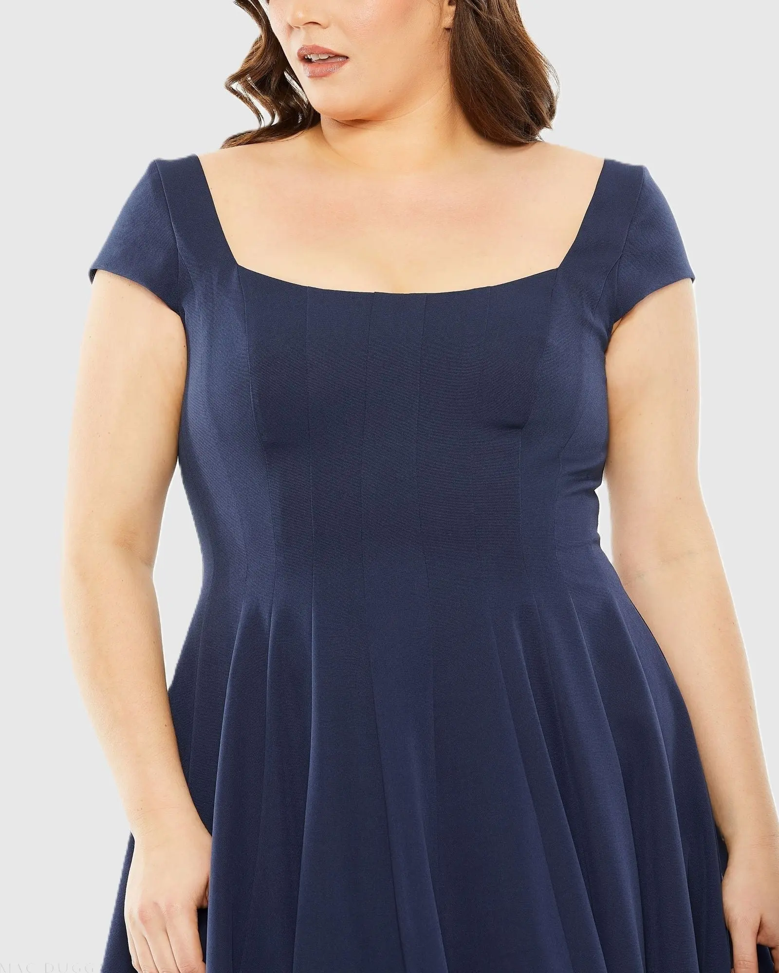 Navy Cap Sleeve Square Neck Ball Gown - FINAL SALE - Image 2