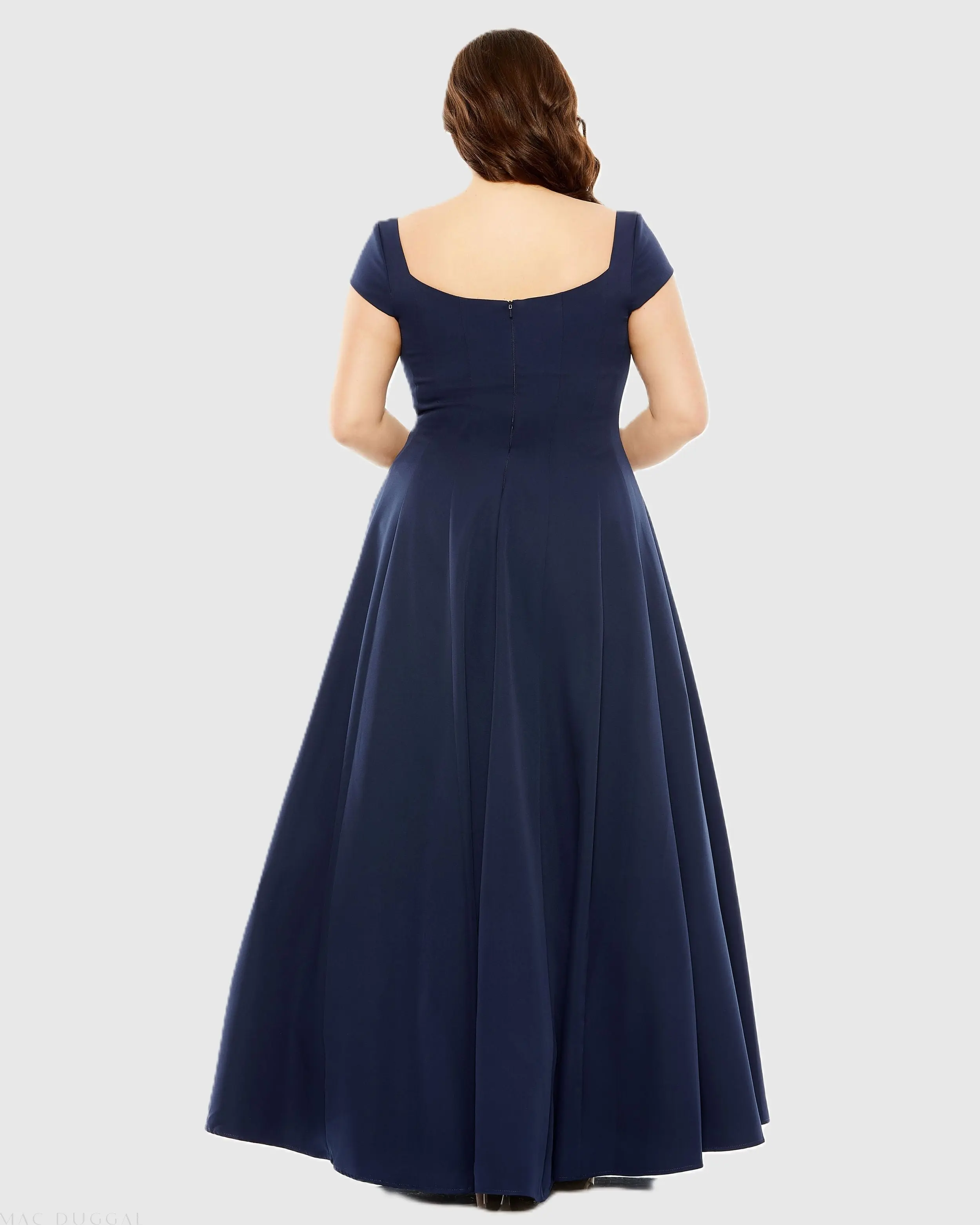 Navy Cap Sleeve Square Neck Ball Gown - FINAL SALE - Image 3