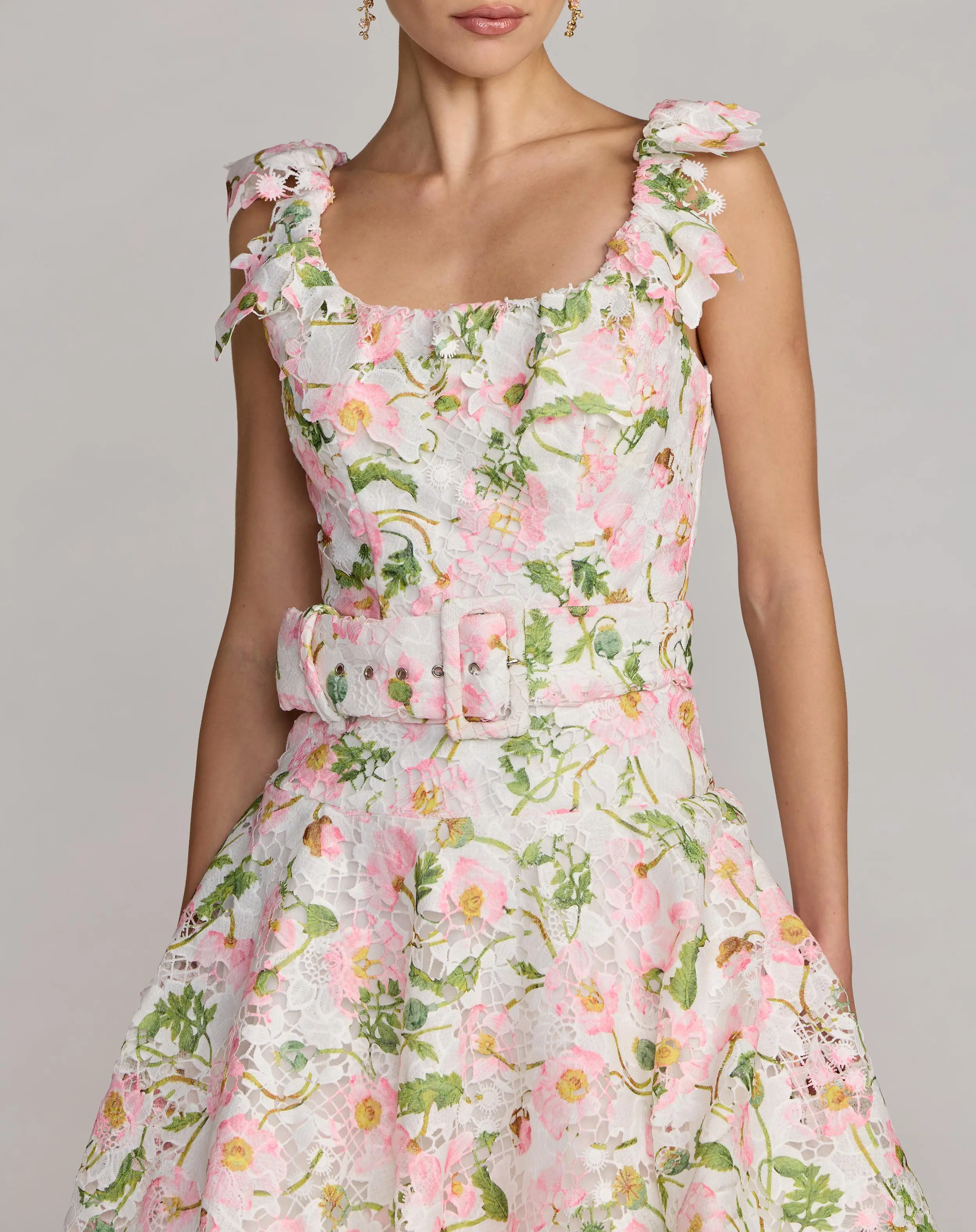 White Multicolor Floral Lace Tiered Midi Dress - Image 3