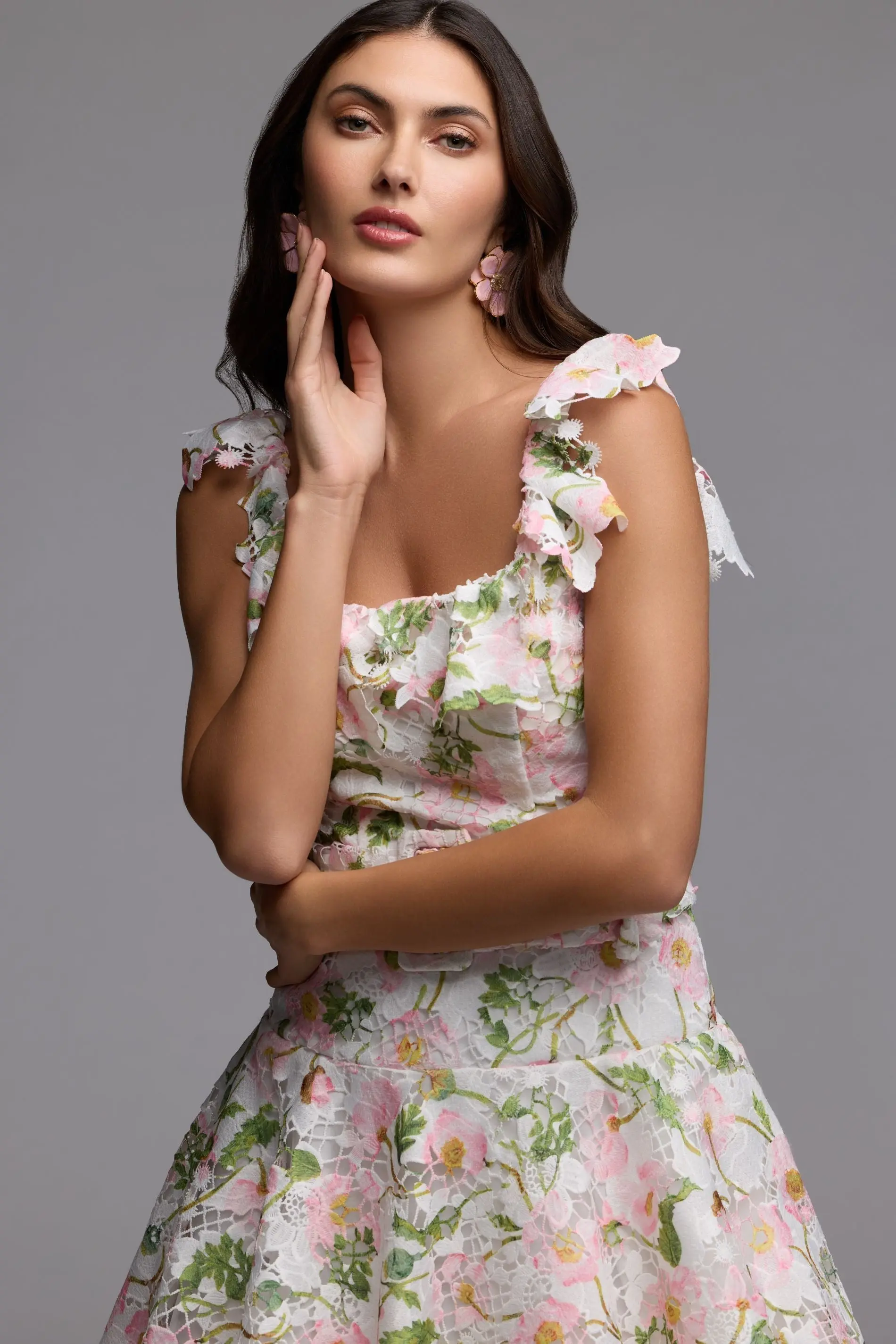 White Multicolor Floral Lace Tiered Midi Dress - Image 5