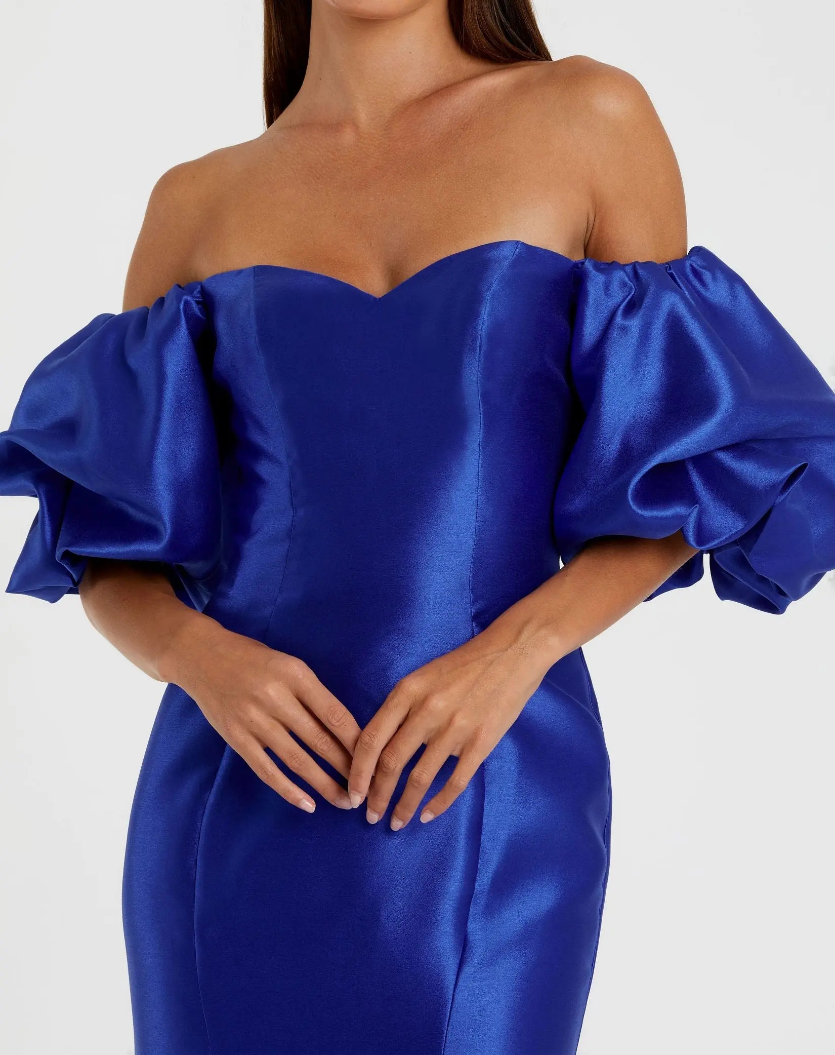 Blue Sweetheart Off The Shoulder Puff Sleeve Gown - Image 2