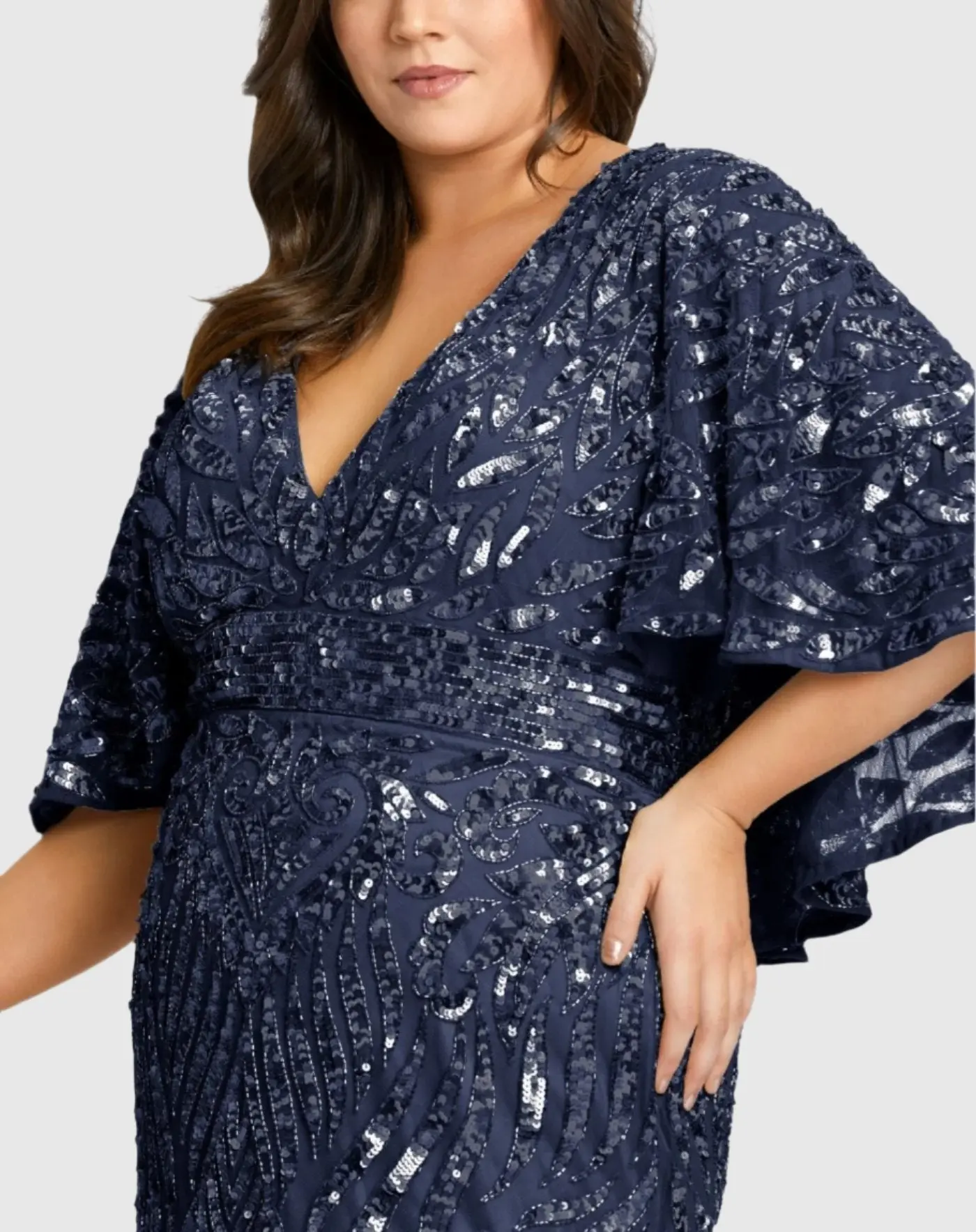 Navy Embellished Cape Sleeve Cocktail Dress (Plus) - Image 2